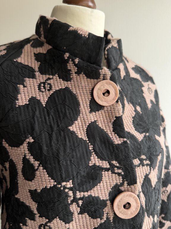 Płaszcz vintage 60s/70s żakardowy wełniany 3/4 rękaw, rozmiar XS (5)