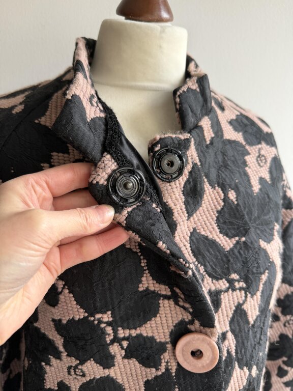 Płaszcz vintage 60s/70s żakardowy wełniany 3/4 rękaw, rozmiar XS (6)