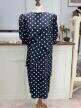 Vintage sukienka groszki granatowa midi 80s 90s Lady Diana L XL (8)