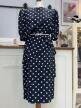 Vintage sukienka groszki granatowa midi 80s 90s Lady Diana L XL (1)