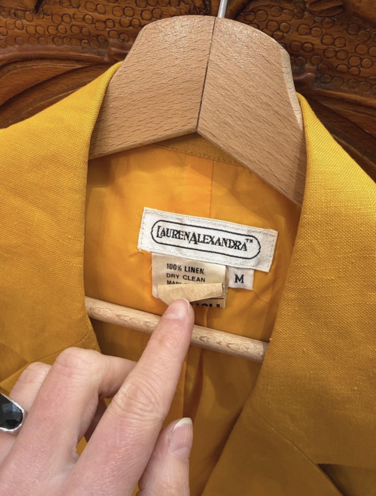 Lniany żakiet vintage Lauren Alexandra 100% len żółty M/L (4)
