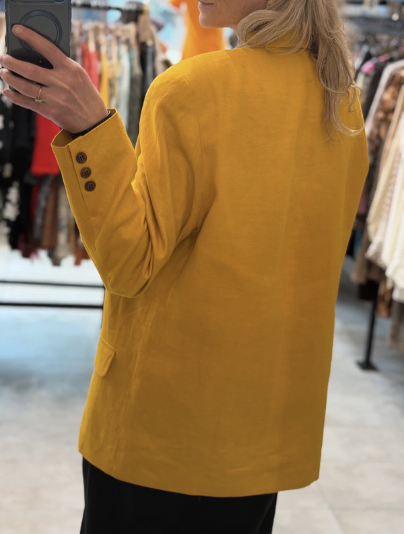 Lniany żakiet vintage Lauren Alexandra 100% len żółty M/L (6)