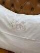 Duża vintage poszewka z monogramem GM | haft konwalii | len/bawełna | 93×55 cm (3)