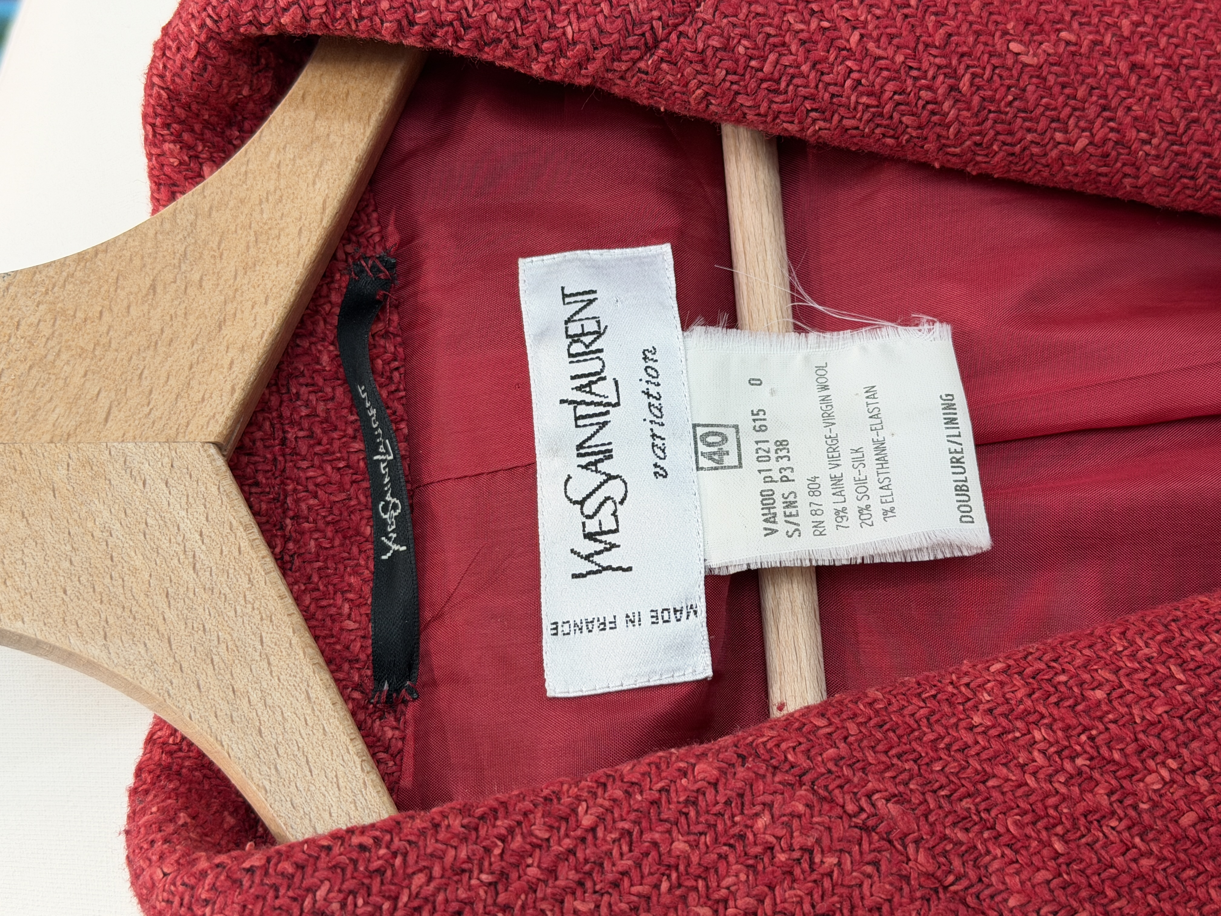 Yves Saint Laurent Variation żakiet vintage wełna jedwab bordo Made in France 40 (7)