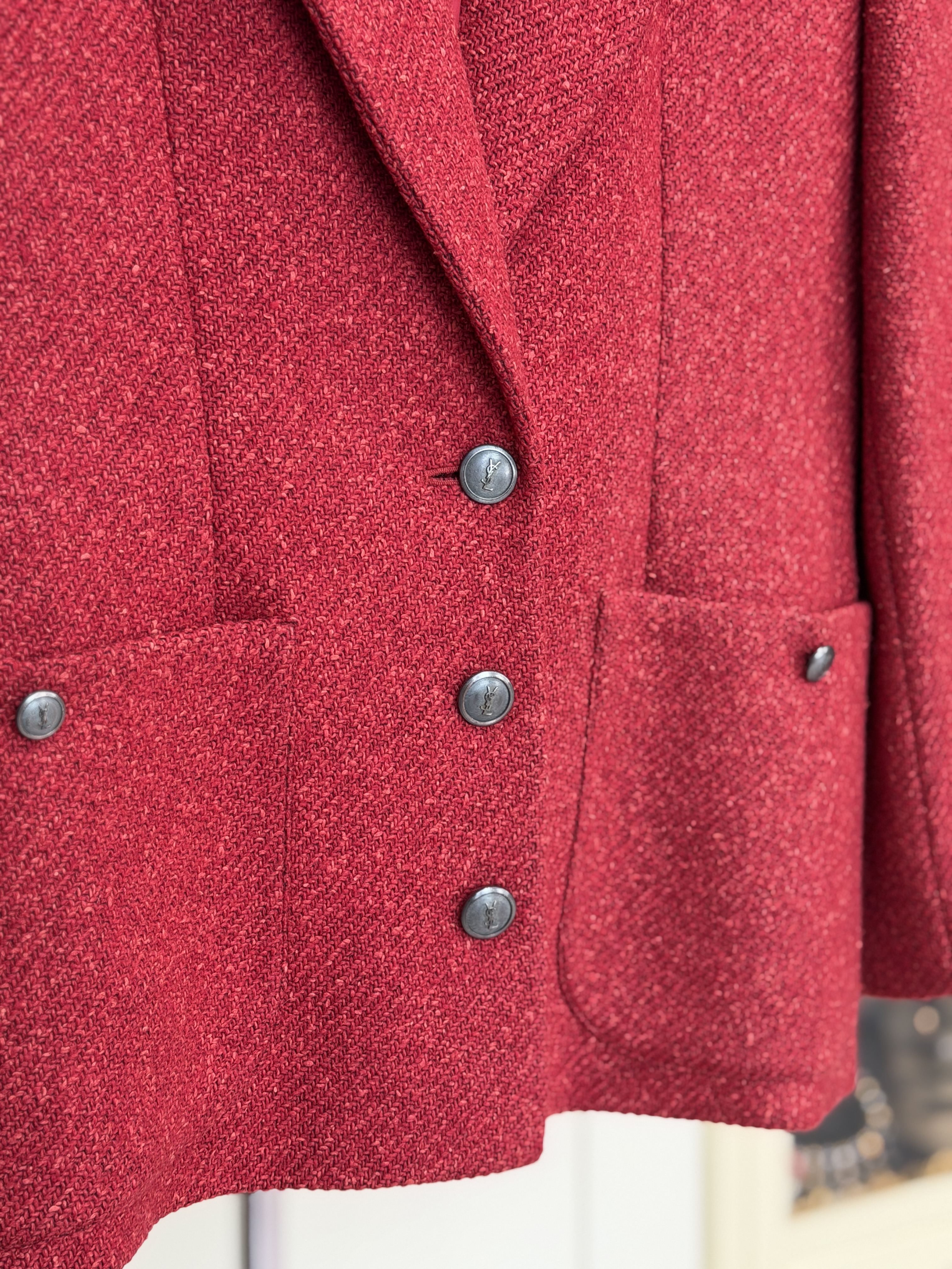 Yves Saint Laurent Variation żakiet vintage wełna jedwab bordo Made in France 40 (9)