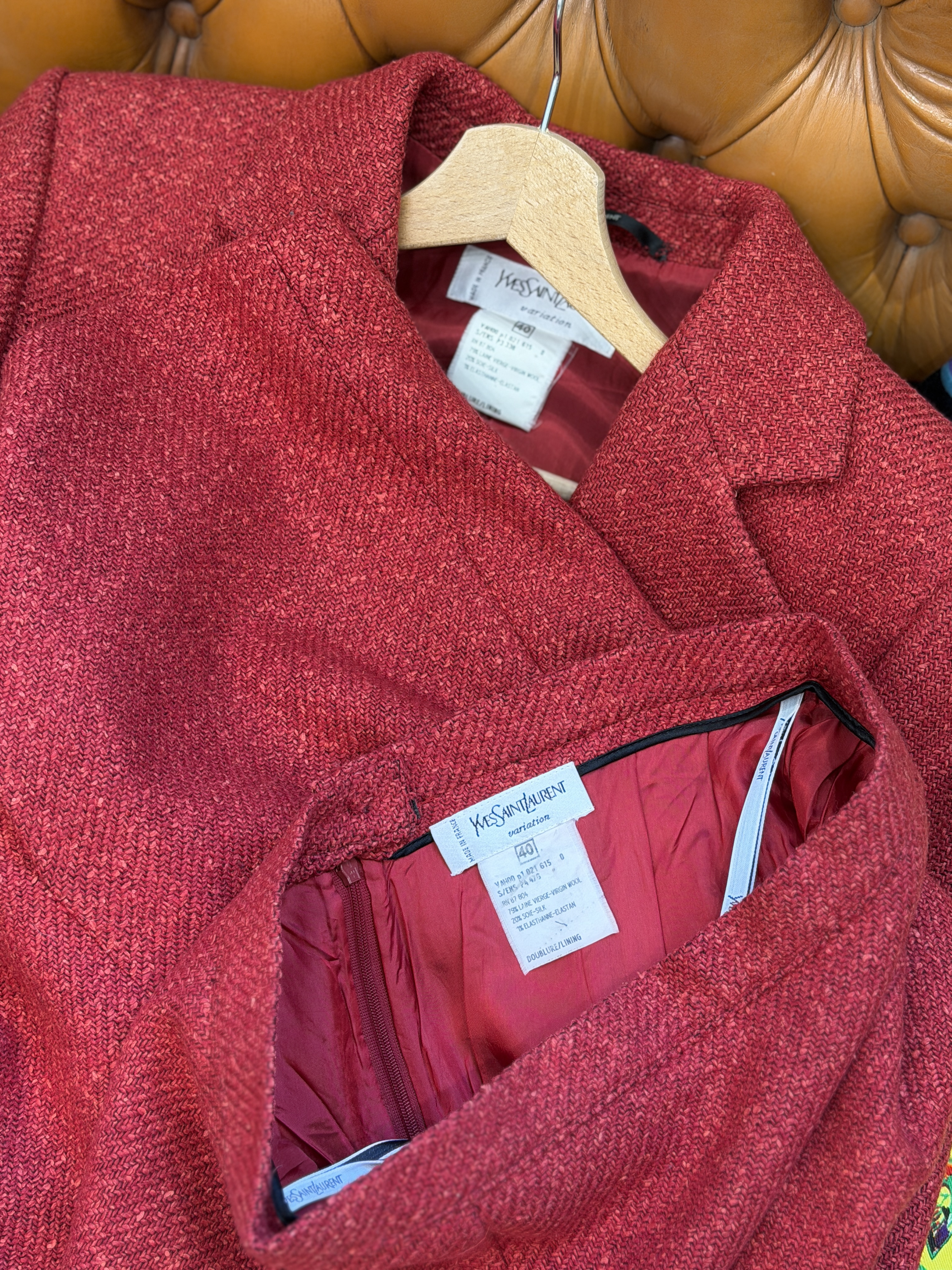 Yves Saint Laurent Variation żakiet vintage wełna jedwab bordo Made in France 40 (6)