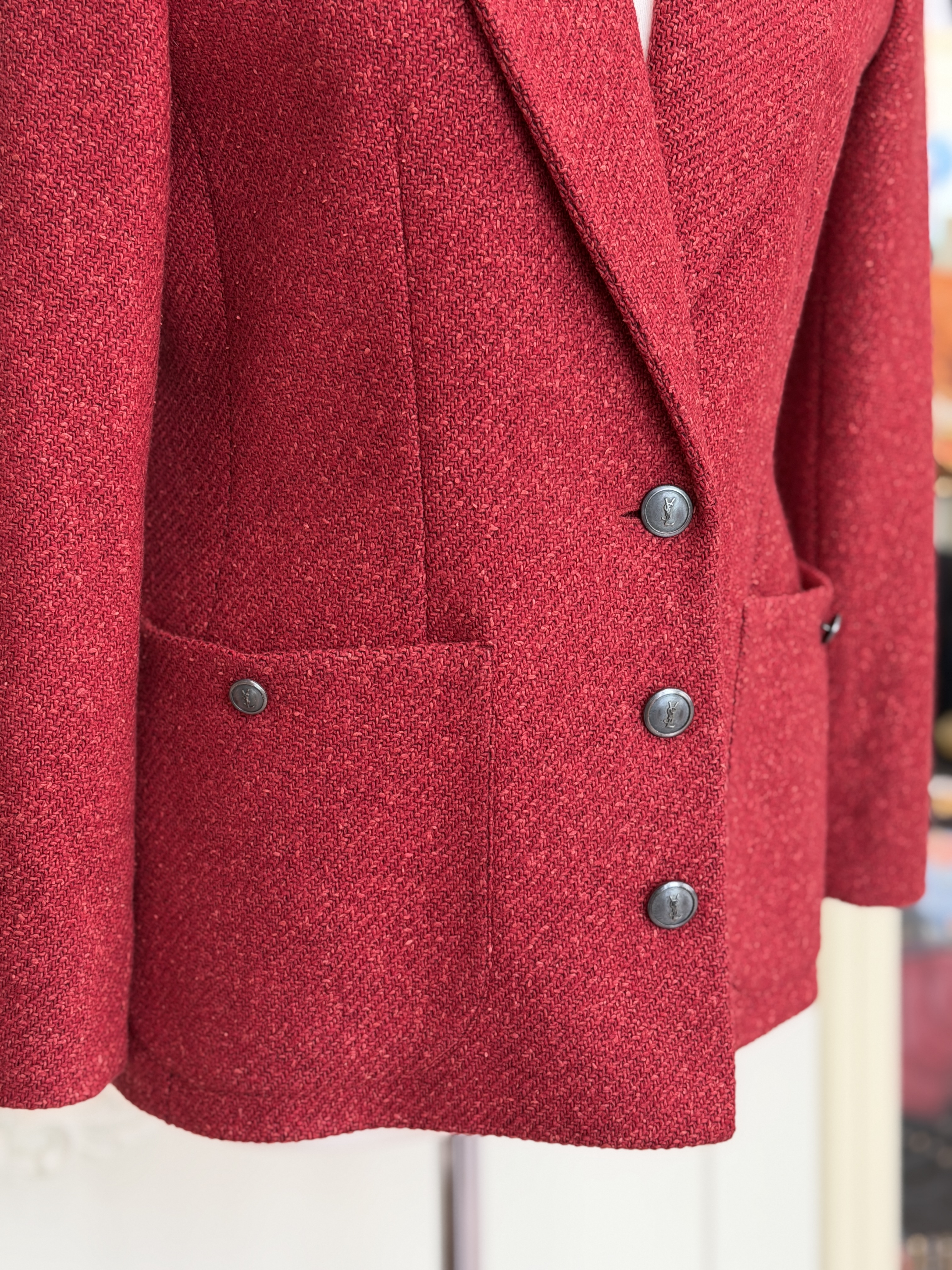 Yves Saint Laurent Variation żakiet vintage wełna jedwab bordo Made in France 40 (2)