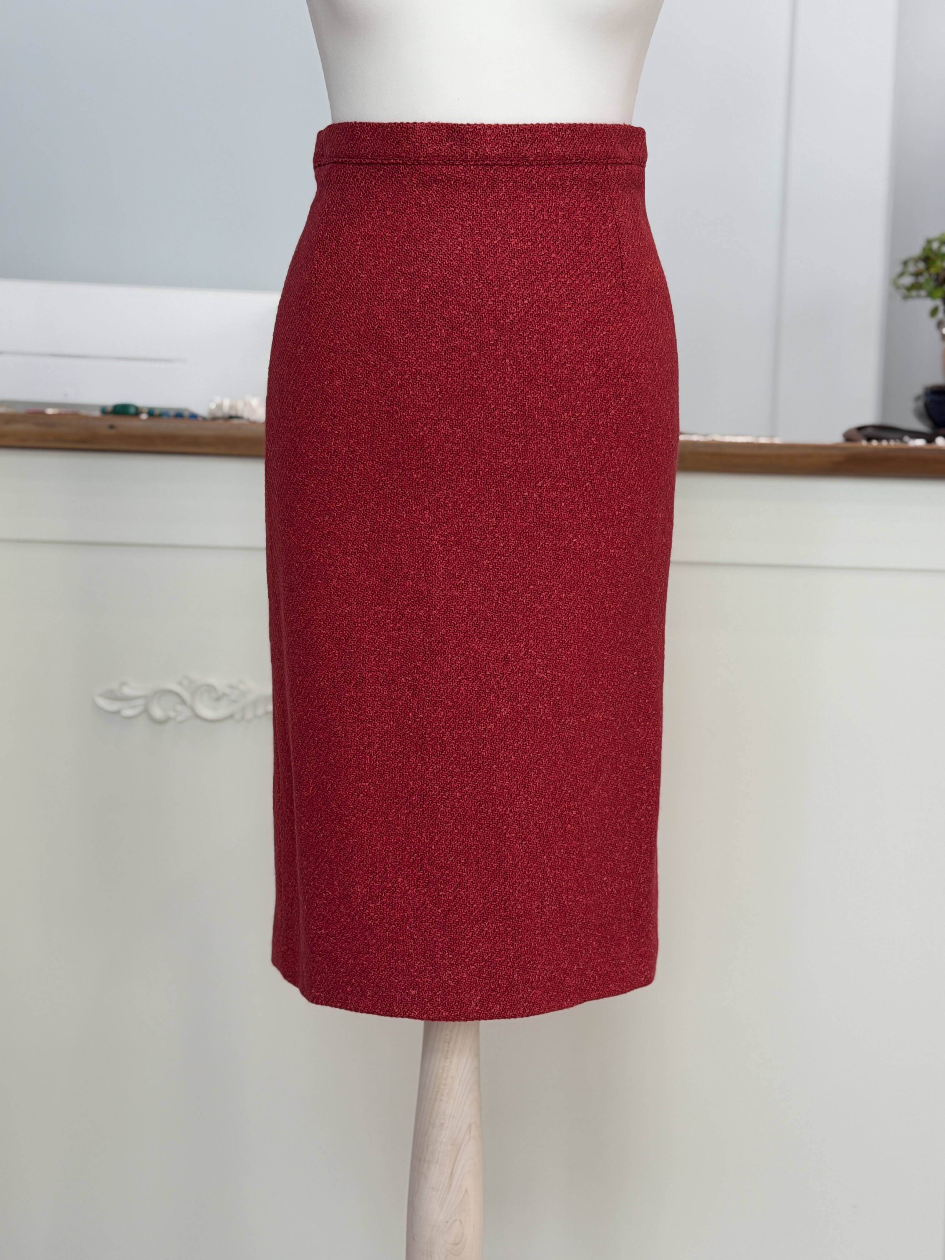 Yves Saint Laurent Variation spódnica vintage wełna jedwab bordo Made in France 40