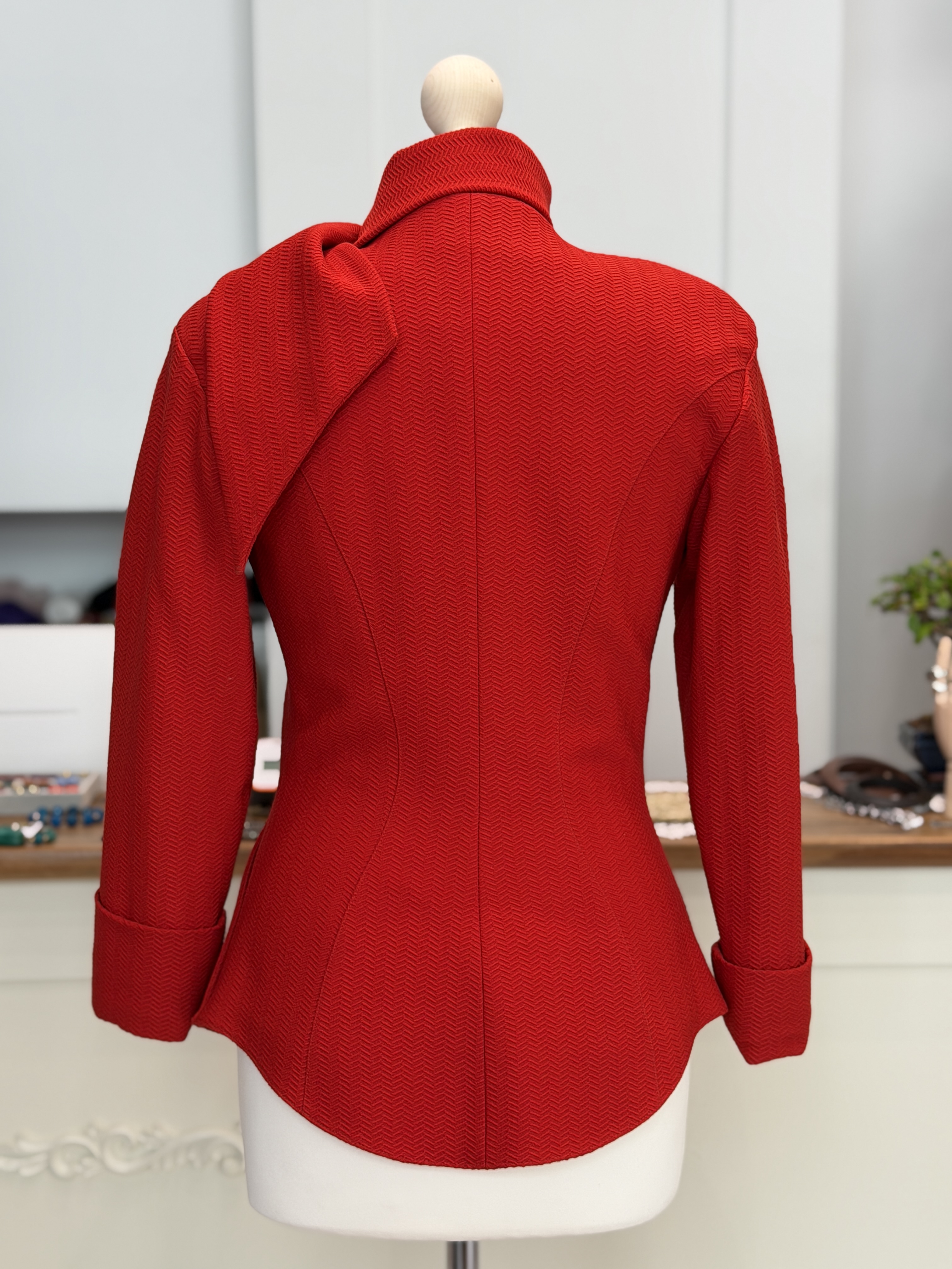 Thierry Mugler Paris czerwony wełniany żakiet Made in France vintage XS S (4)