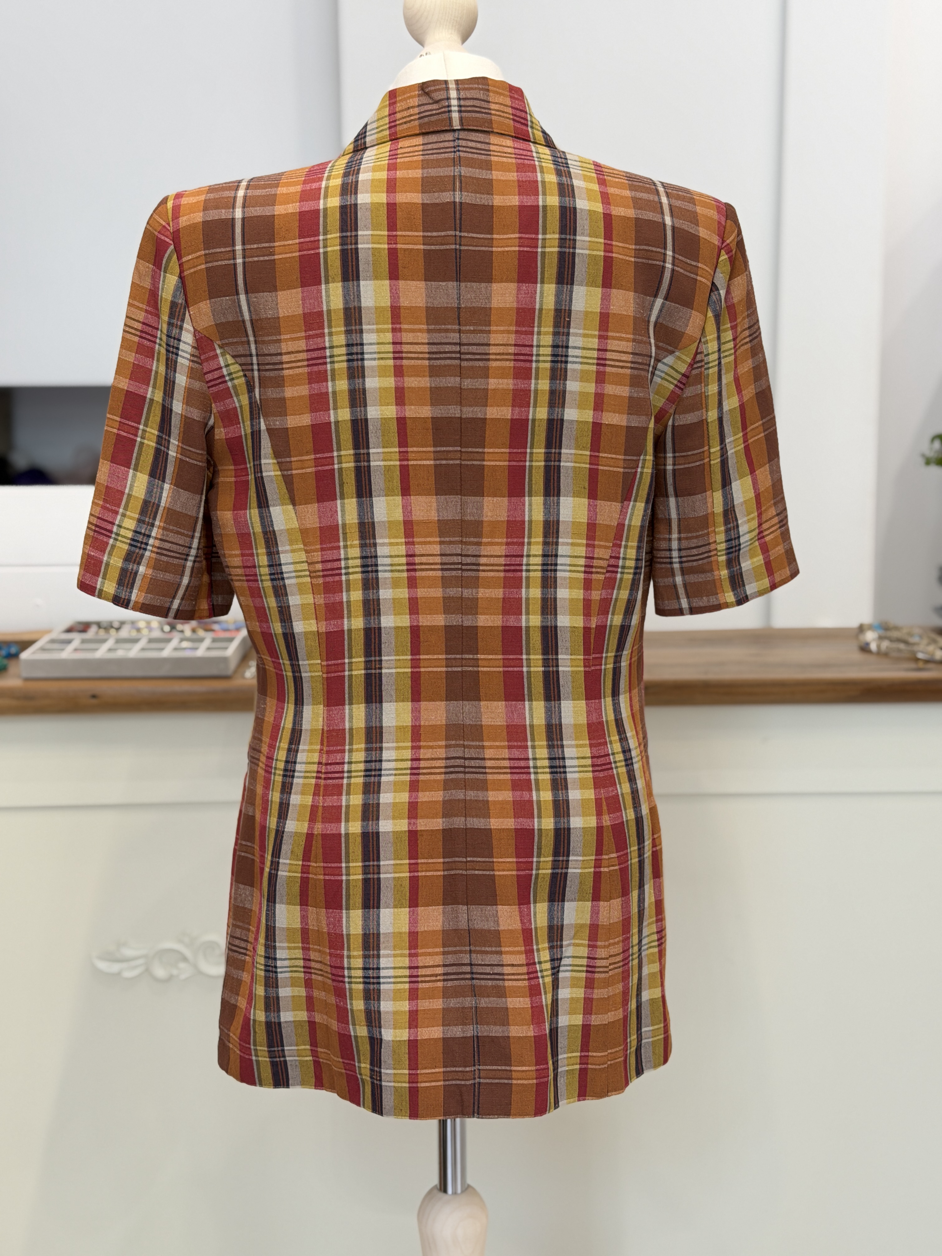 Włoski lniany żakiet vintage krata 60% len Made in Italy M/L (4)