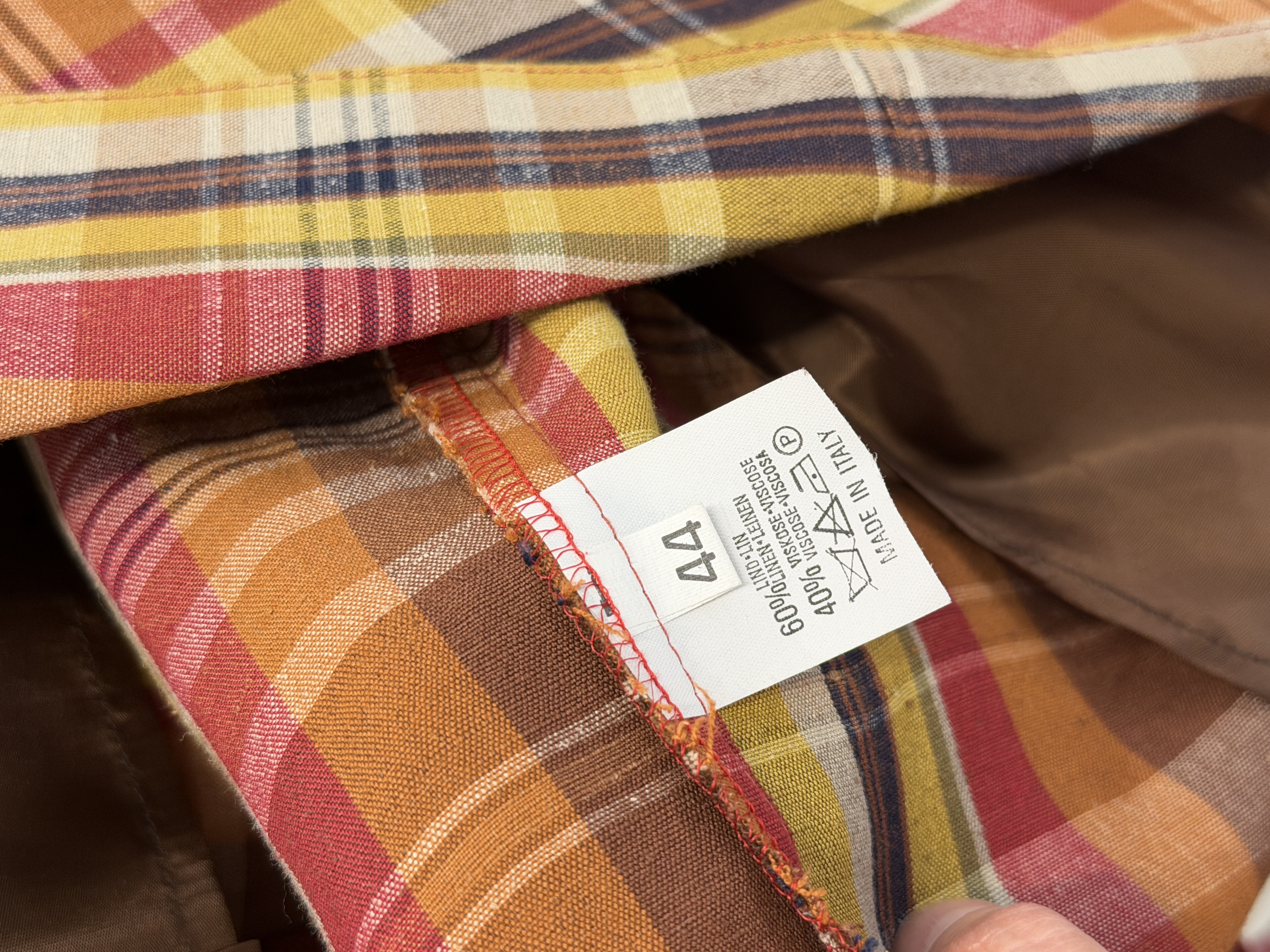 Włoski lniany żakiet vintage krata 60% len Made in Italy M/L (6)