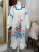 Sukienka vintage lata 70 boho hostess dress kwiaty biała retro M L XL