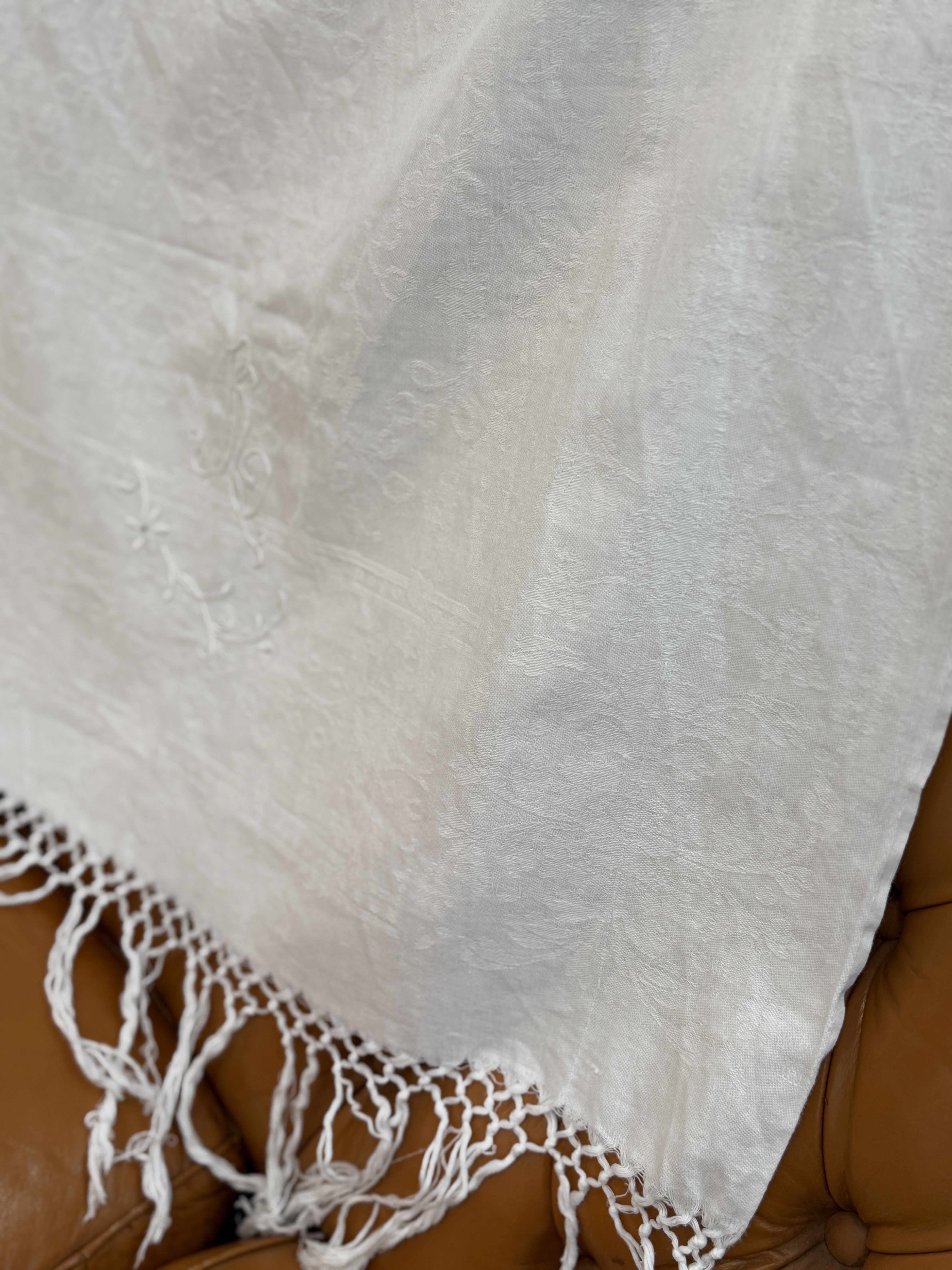 Antyczny lniany ręcznik z monogramem RL haft ręczny frędzle adamaszek vintage (5)