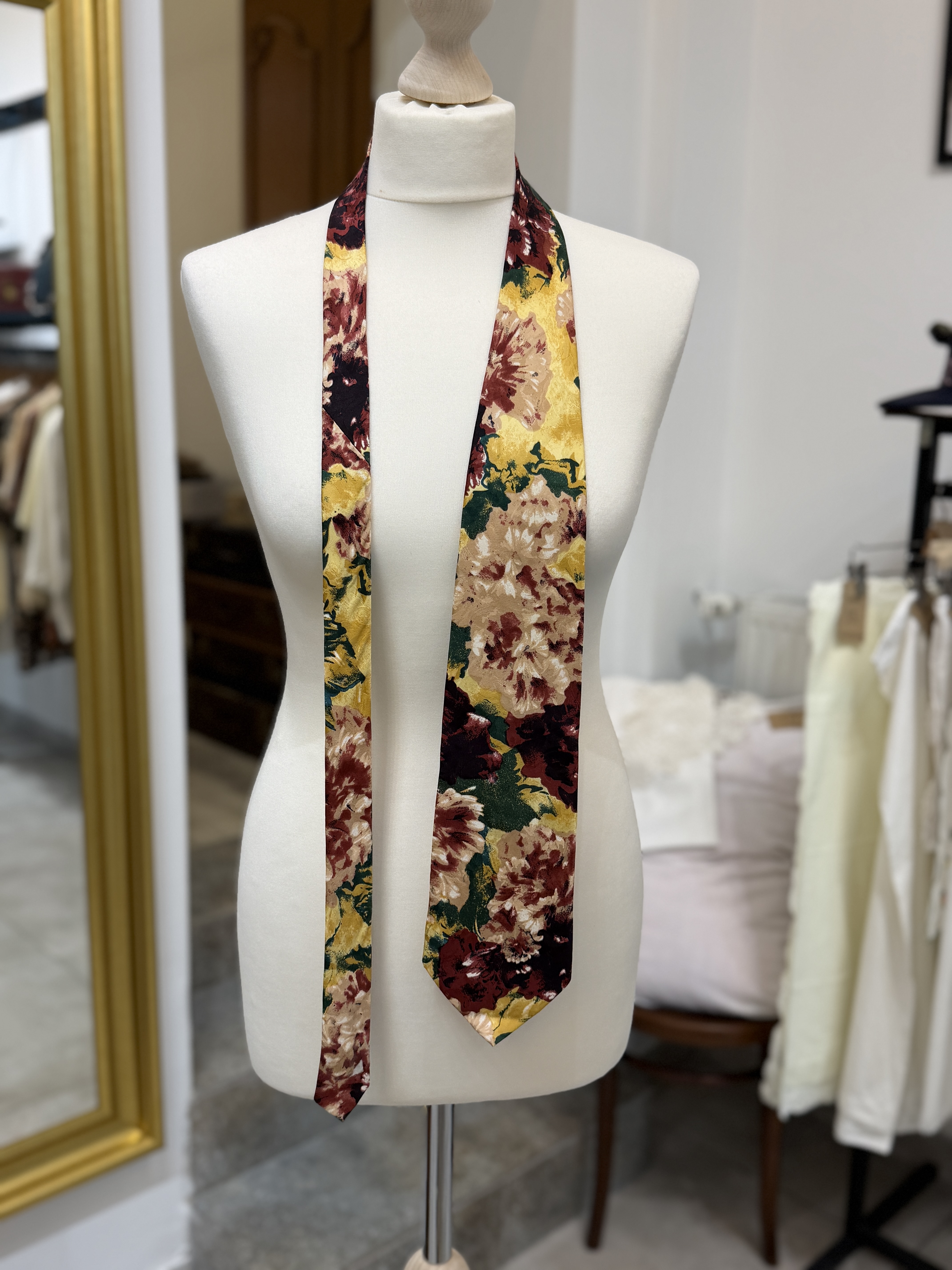 Rossini jedwabny krawat 100% silk Made in Italy kwiaty vintage