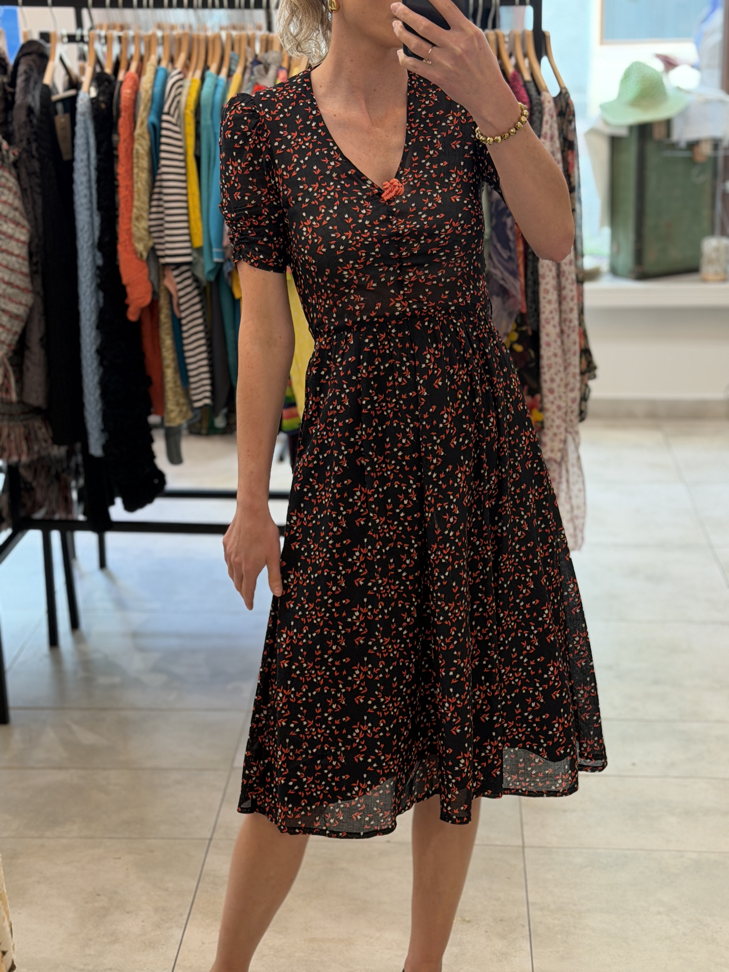 Elkont Europe sukienka vintage bawełniana midi broszka palmy XS/S (8)