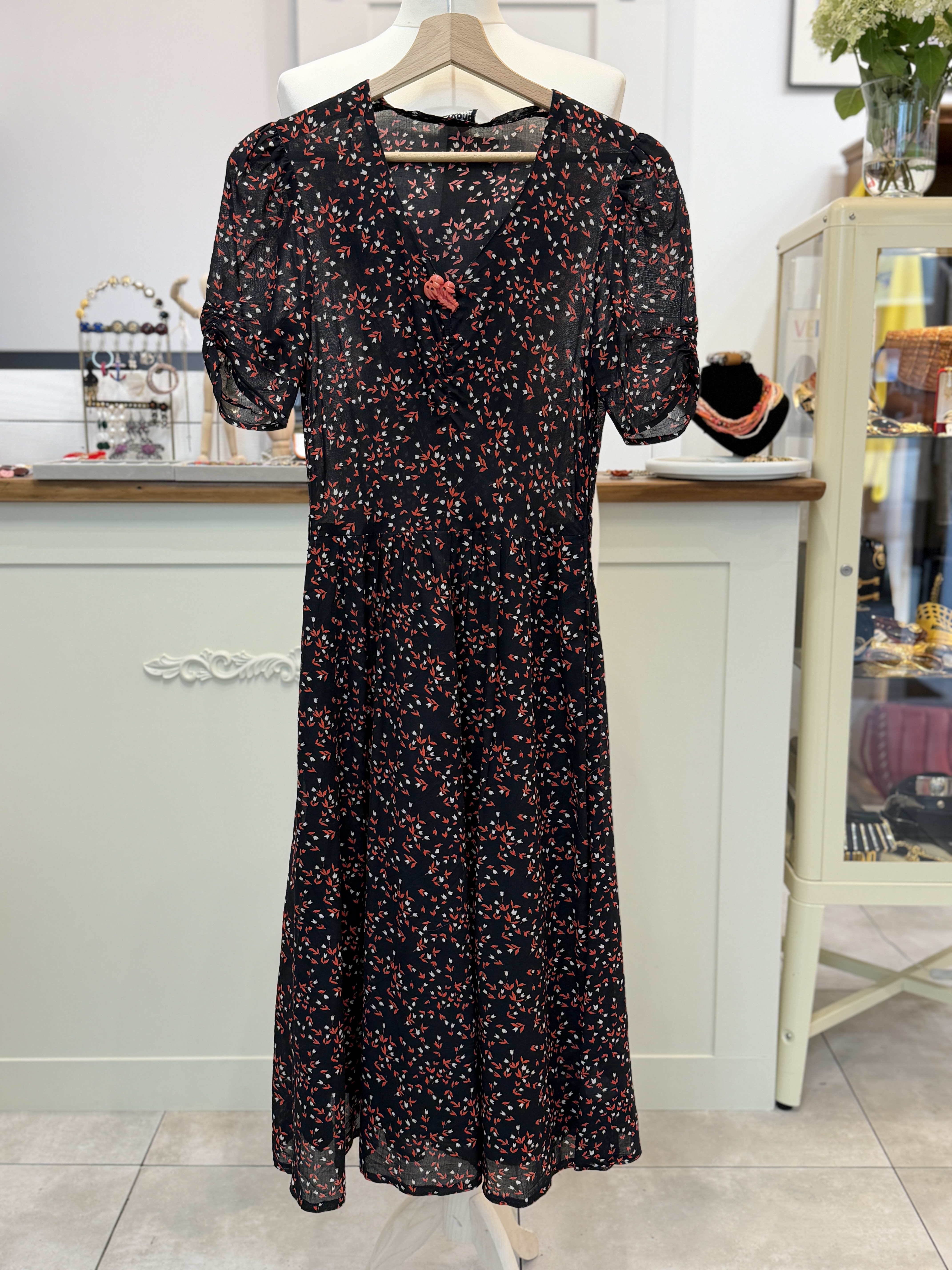 Elkont Europe sukienka vintage bawełniana midi broszka palmy XS/S (13)