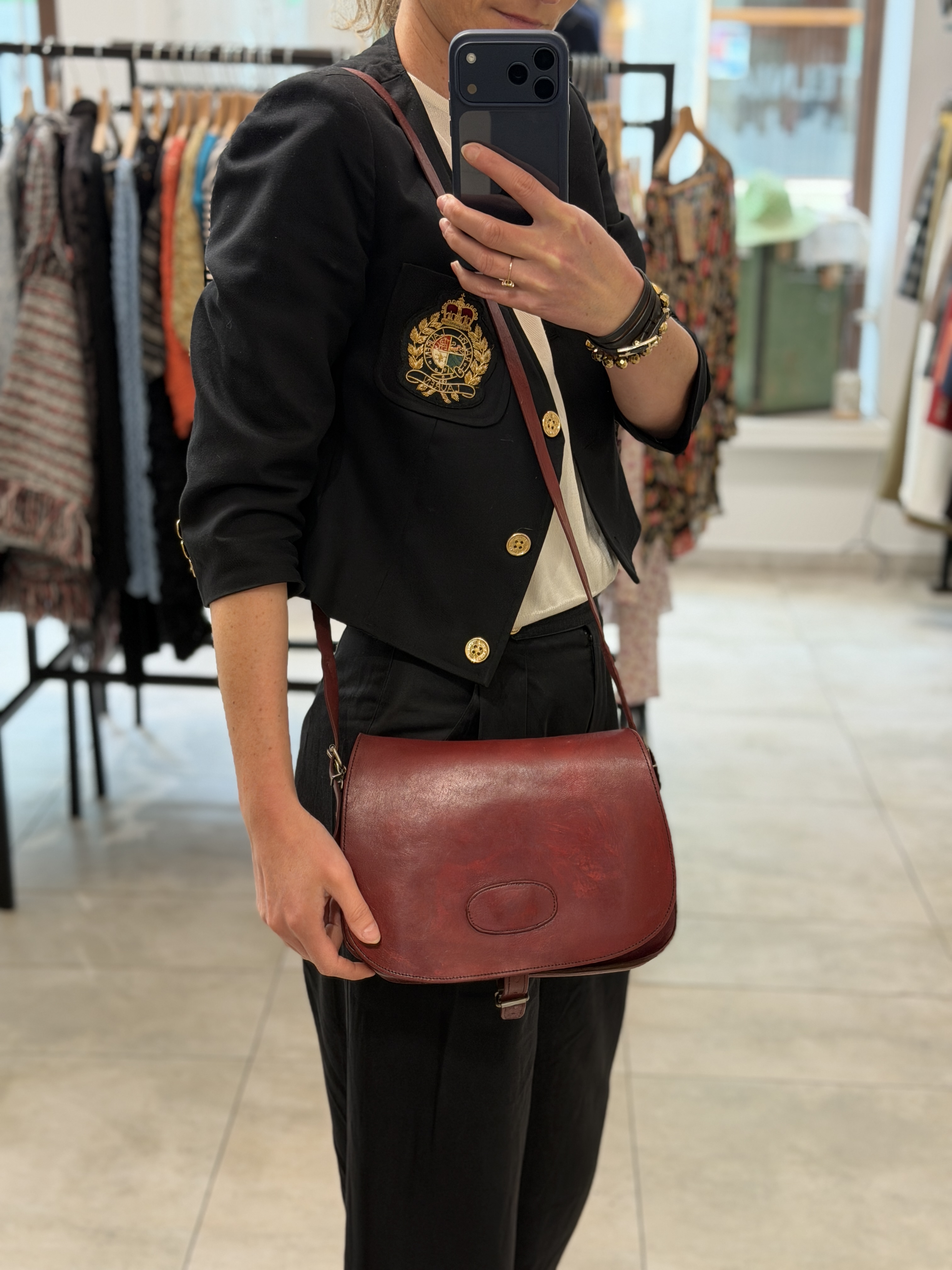 Skórzana torba vintage bordo z regulowanym paskiem | Naturalna skóra | Lata 80. (7)