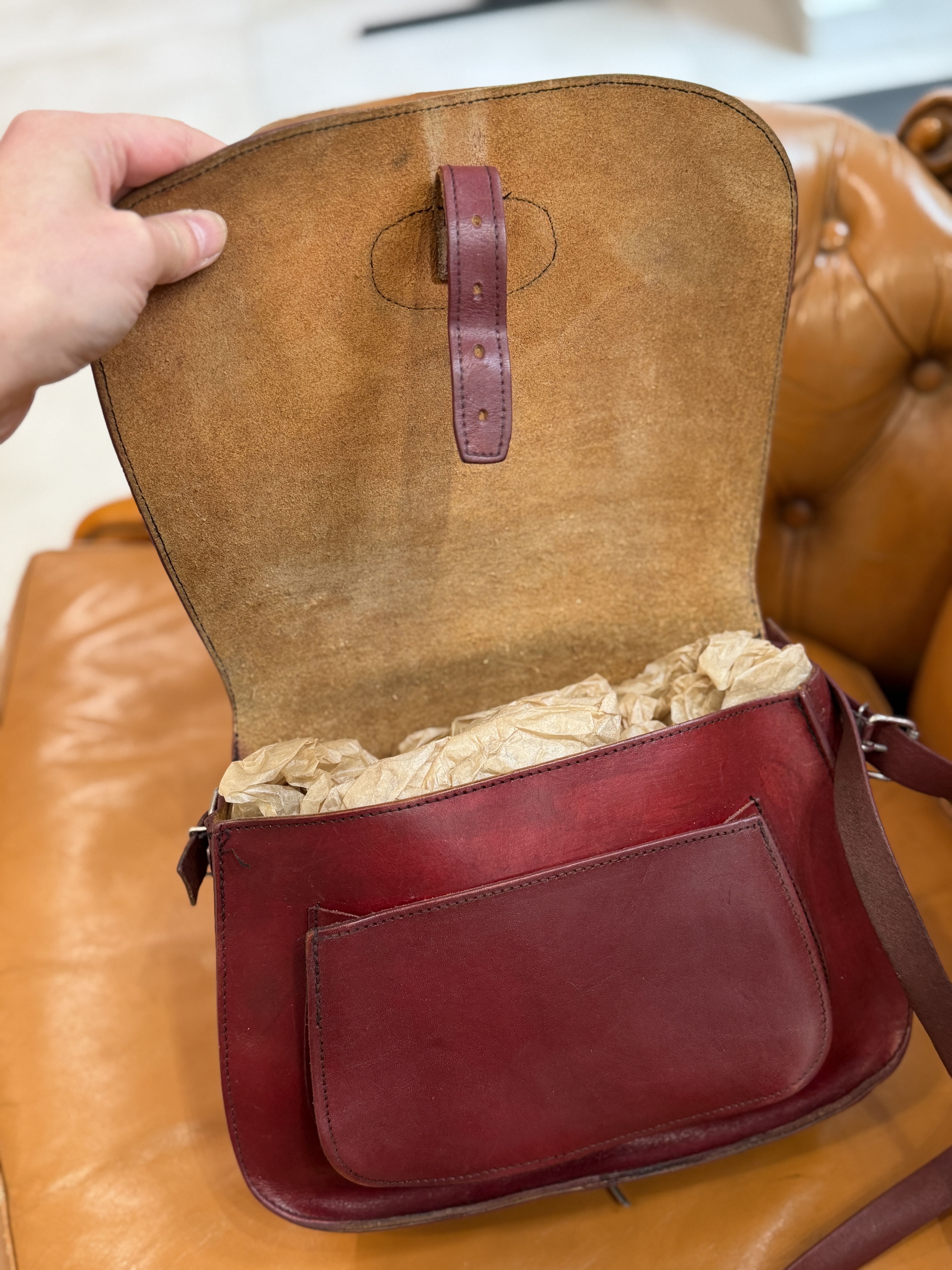 Skórzana torba vintage bordo z regulowanym paskiem | Naturalna skóra | Lata 80. (8)
