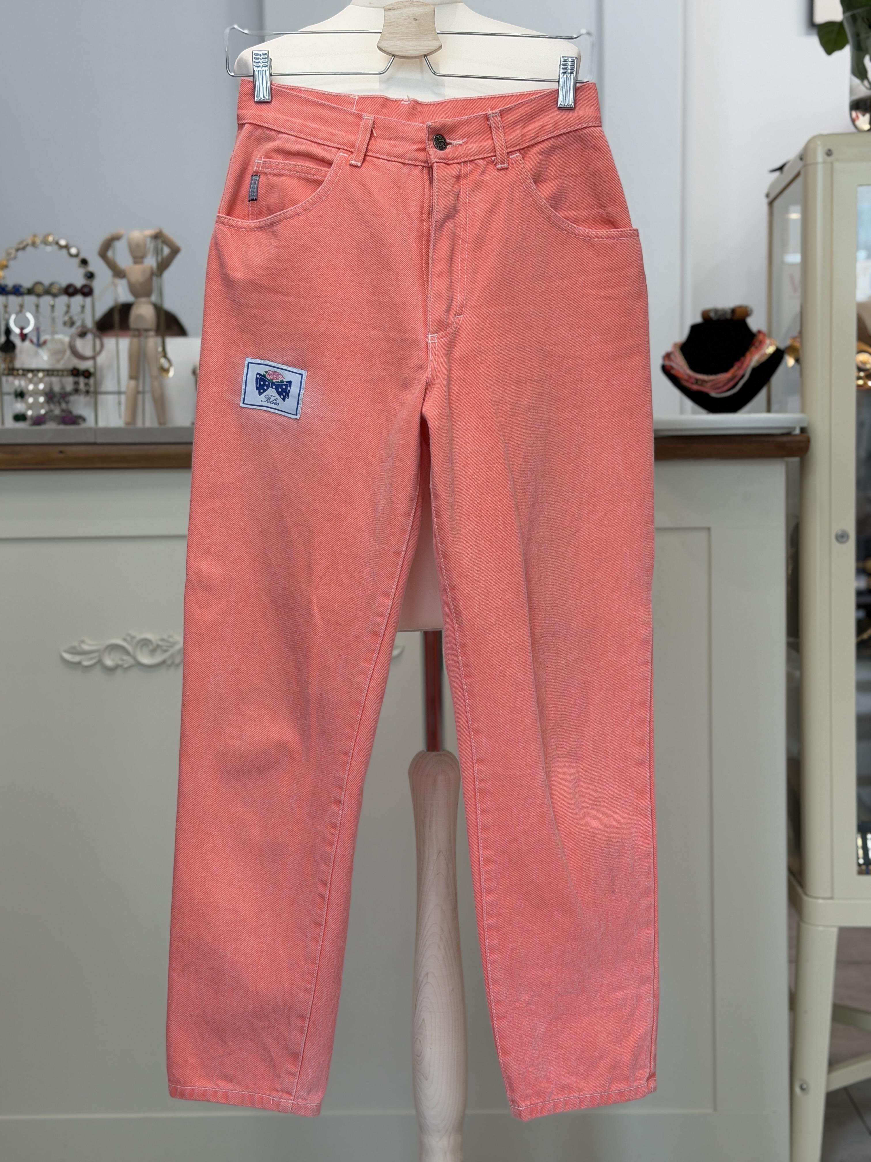 Włoskie jeansy vintage Play Casual koralowe Made in Italy 100% bawełna M/L (9)