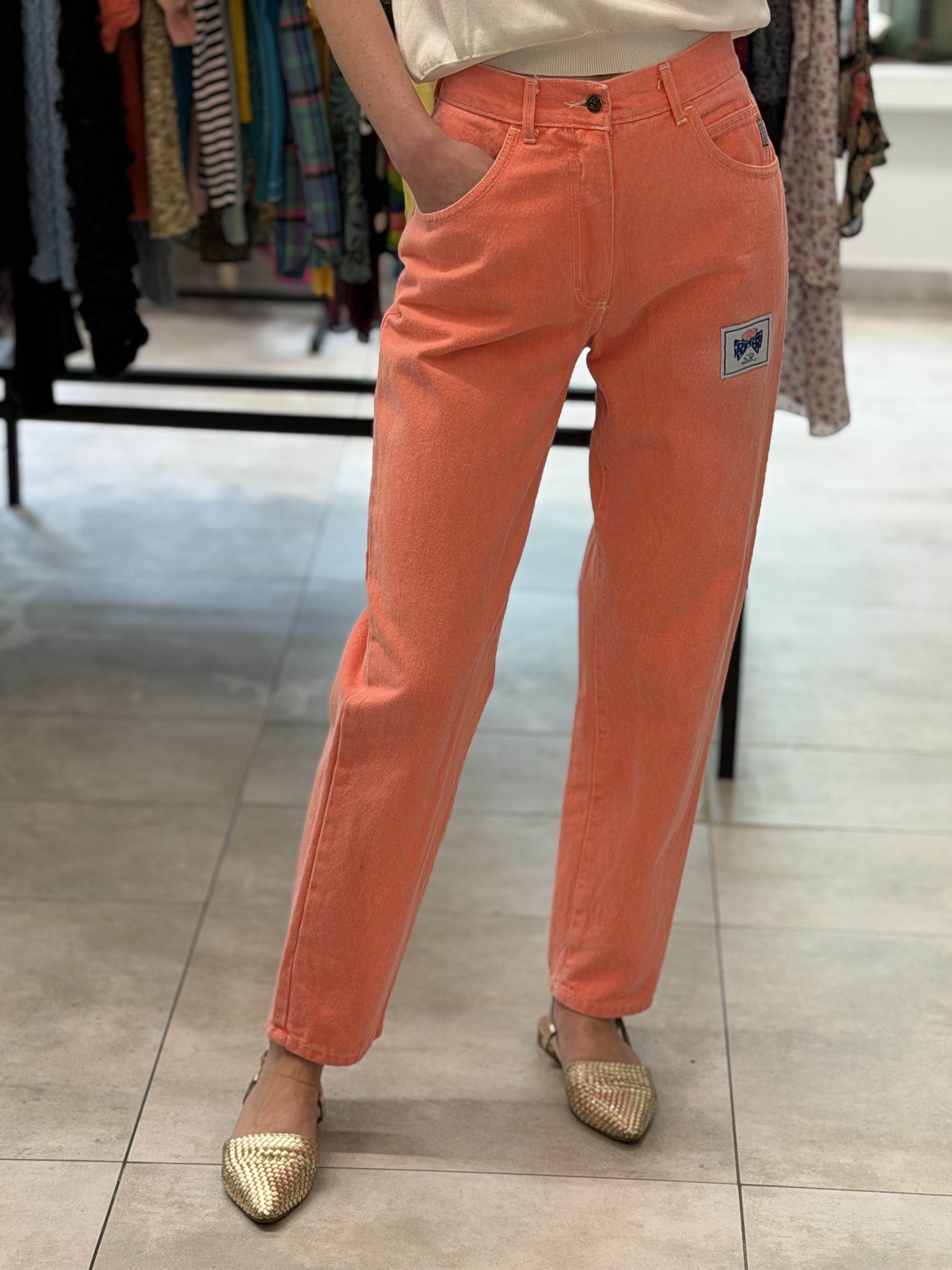 Włoskie jeansy vintage Play Casual koralowe Made in Italy 100% bawełna M/L (2)