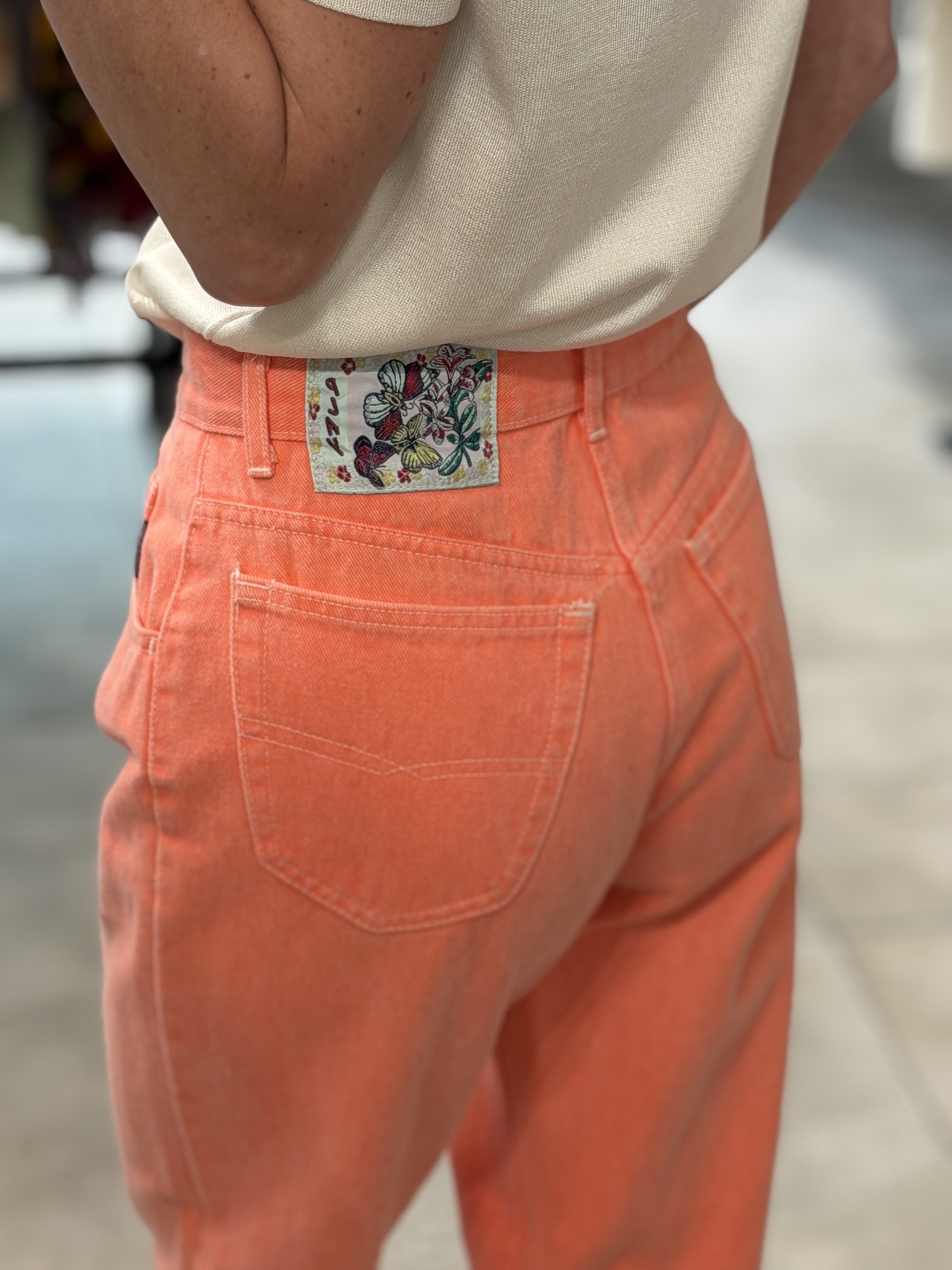 Włoskie jeansy vintage Play Casual koralowe Made in Italy 100% bawełna M/L (4)
