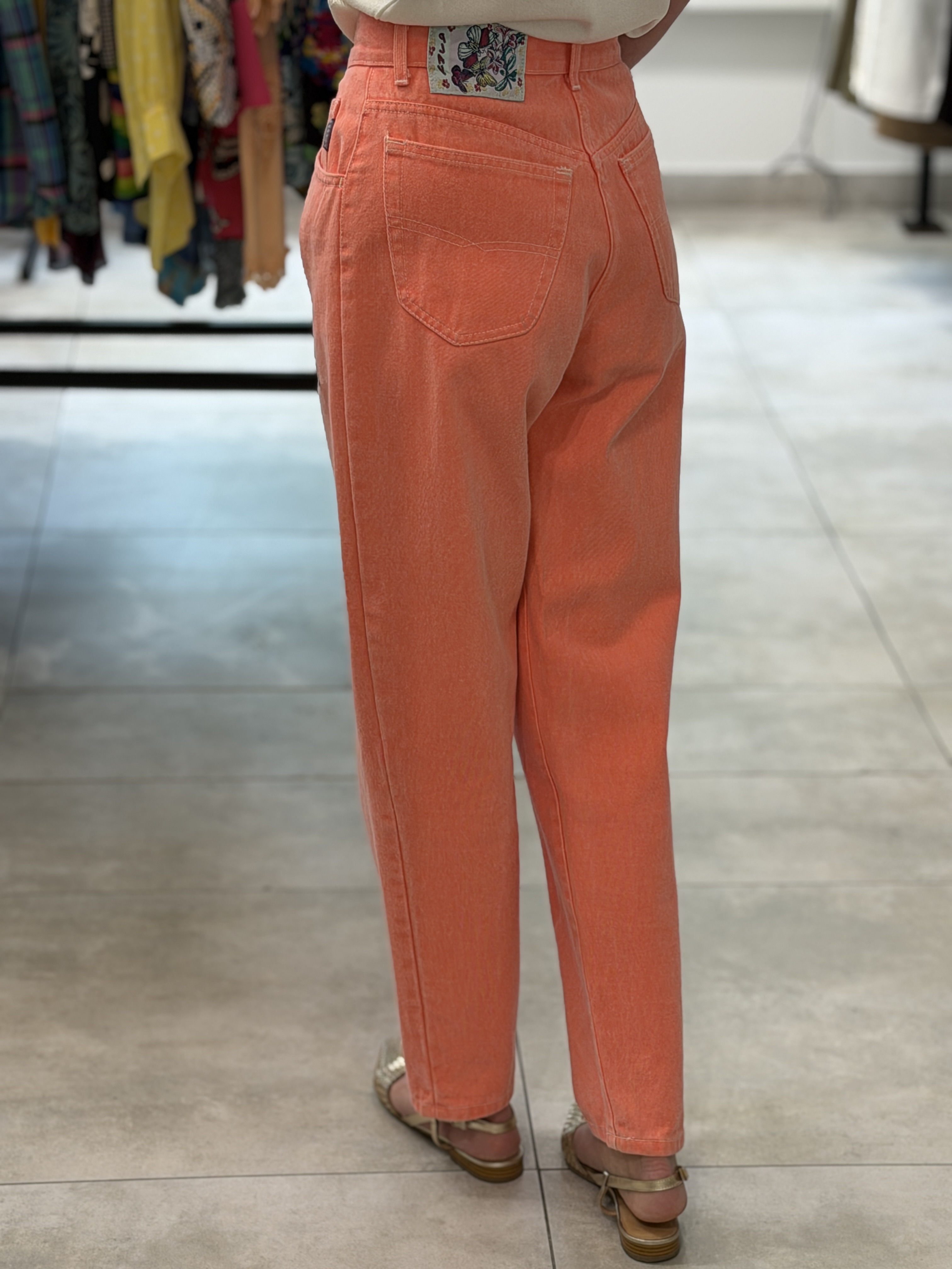 Włoskie jeansy vintage Play Casual koralowe Made in Italy 100% bawełna M/L (6)