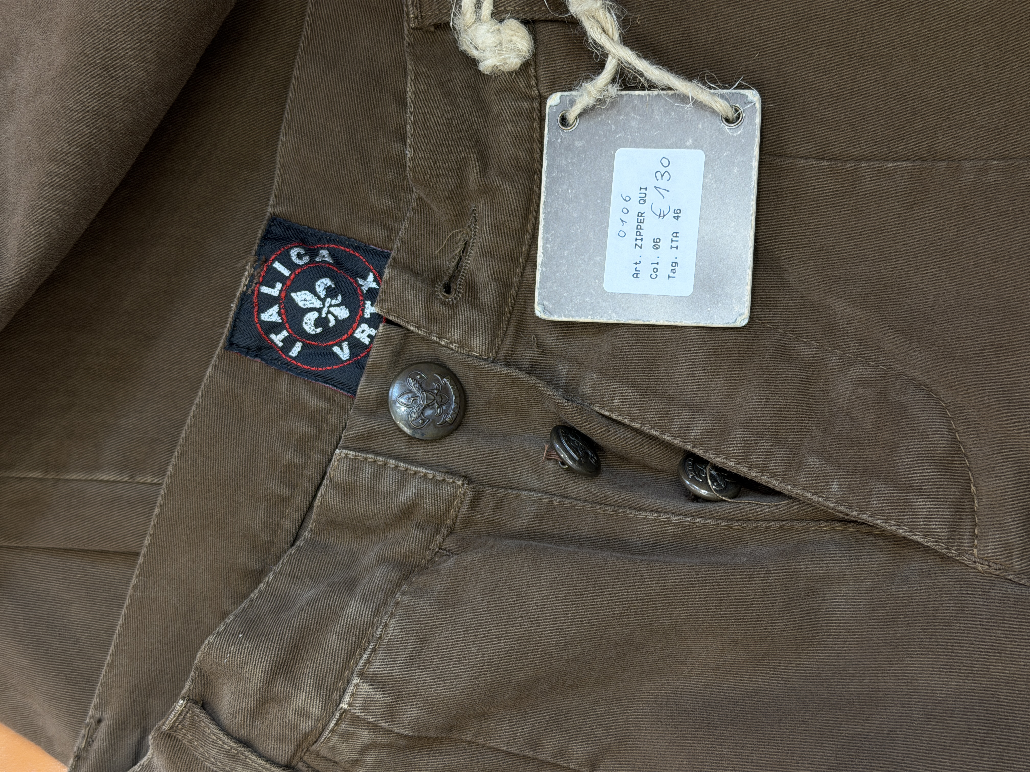 Włoskie spodnie vintage Italica VRTX 100% bawełna brązowe Made in Italy M nowe z metką (7)