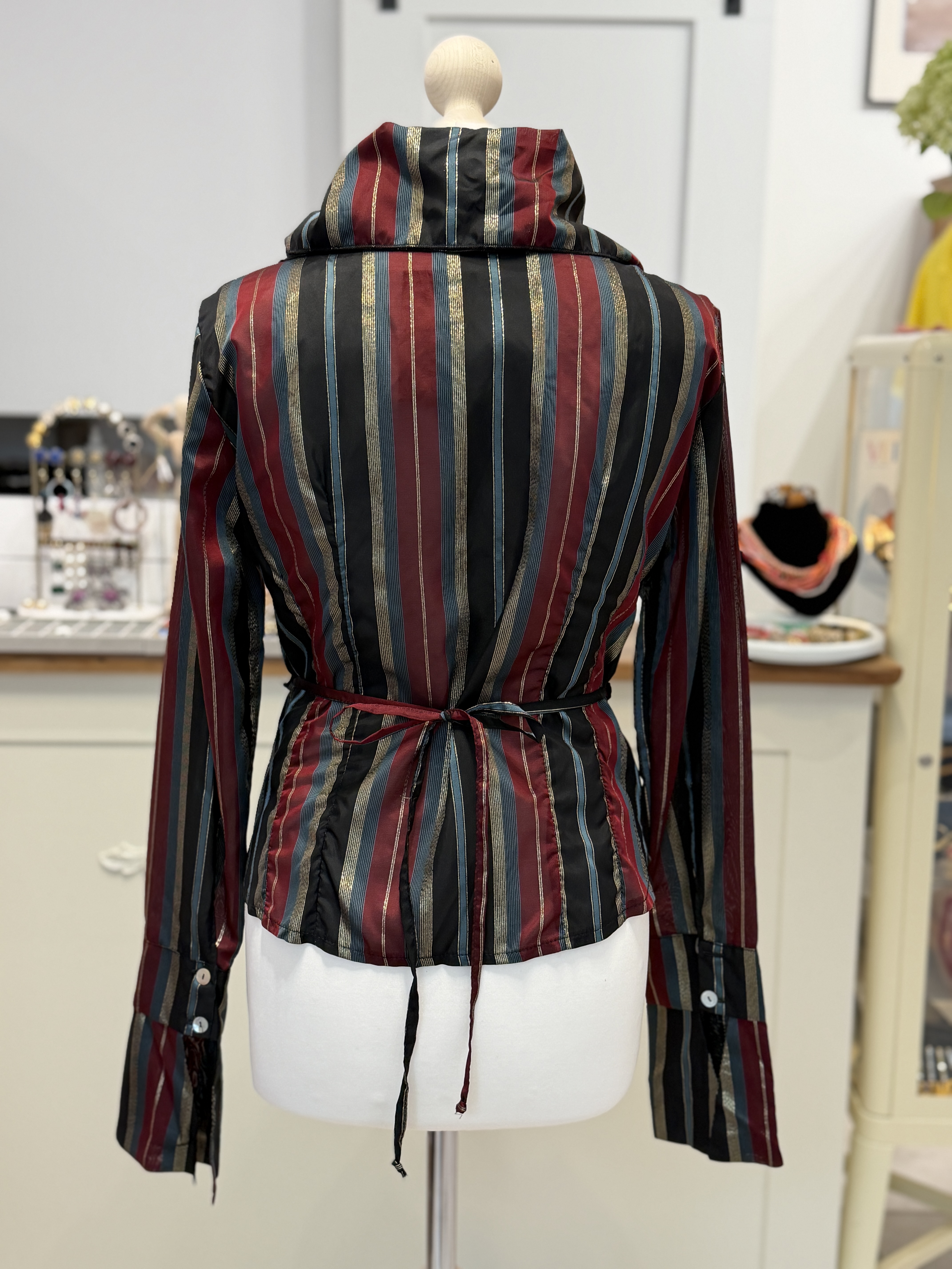 Włoska bluzka kopertowa vintage L paski lurex Made in Italy Paola Tonini (7)