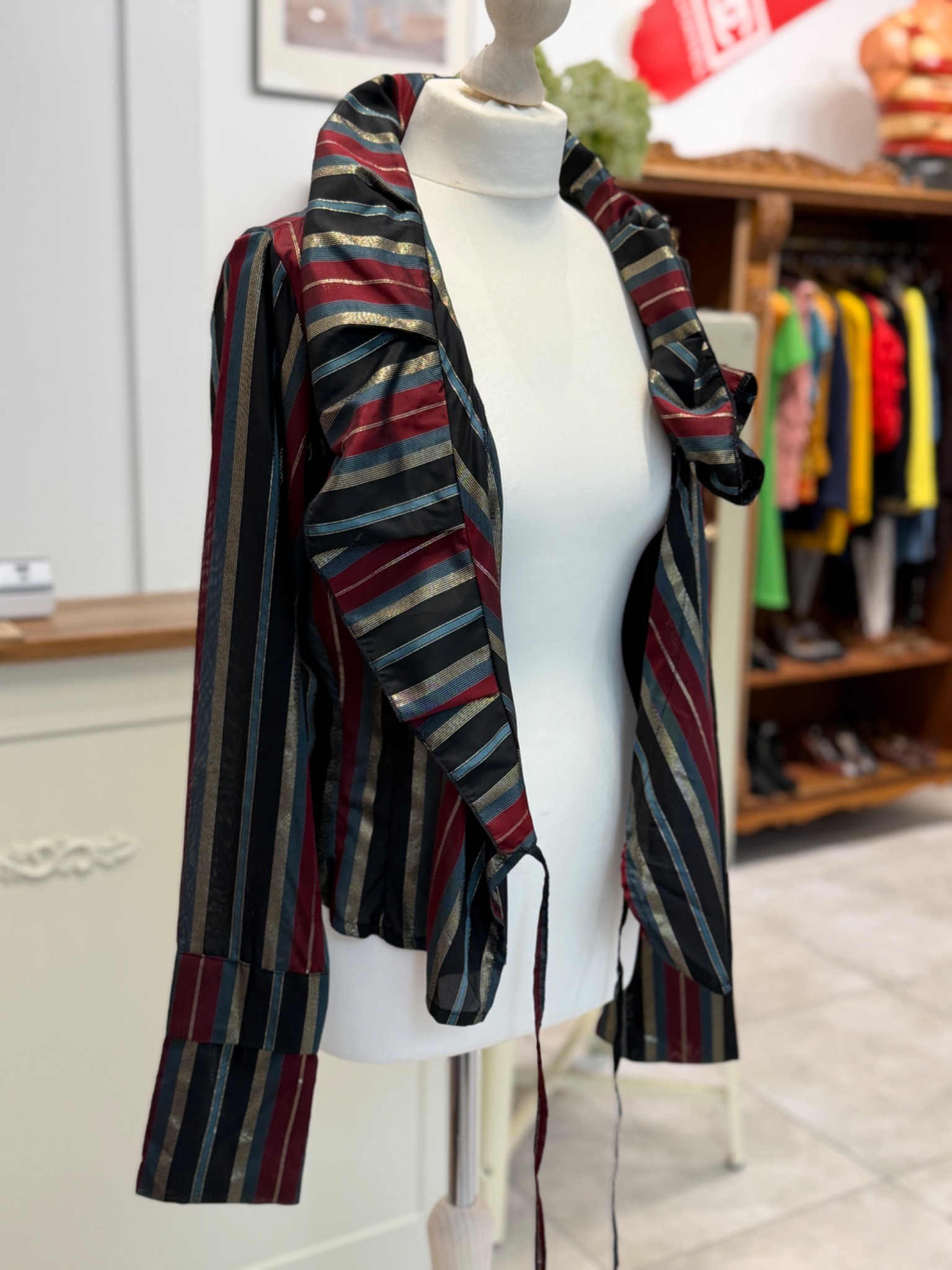 Włoska bluzka kopertowa vintage L paski lurex Made in Italy Paola Tonini (2)