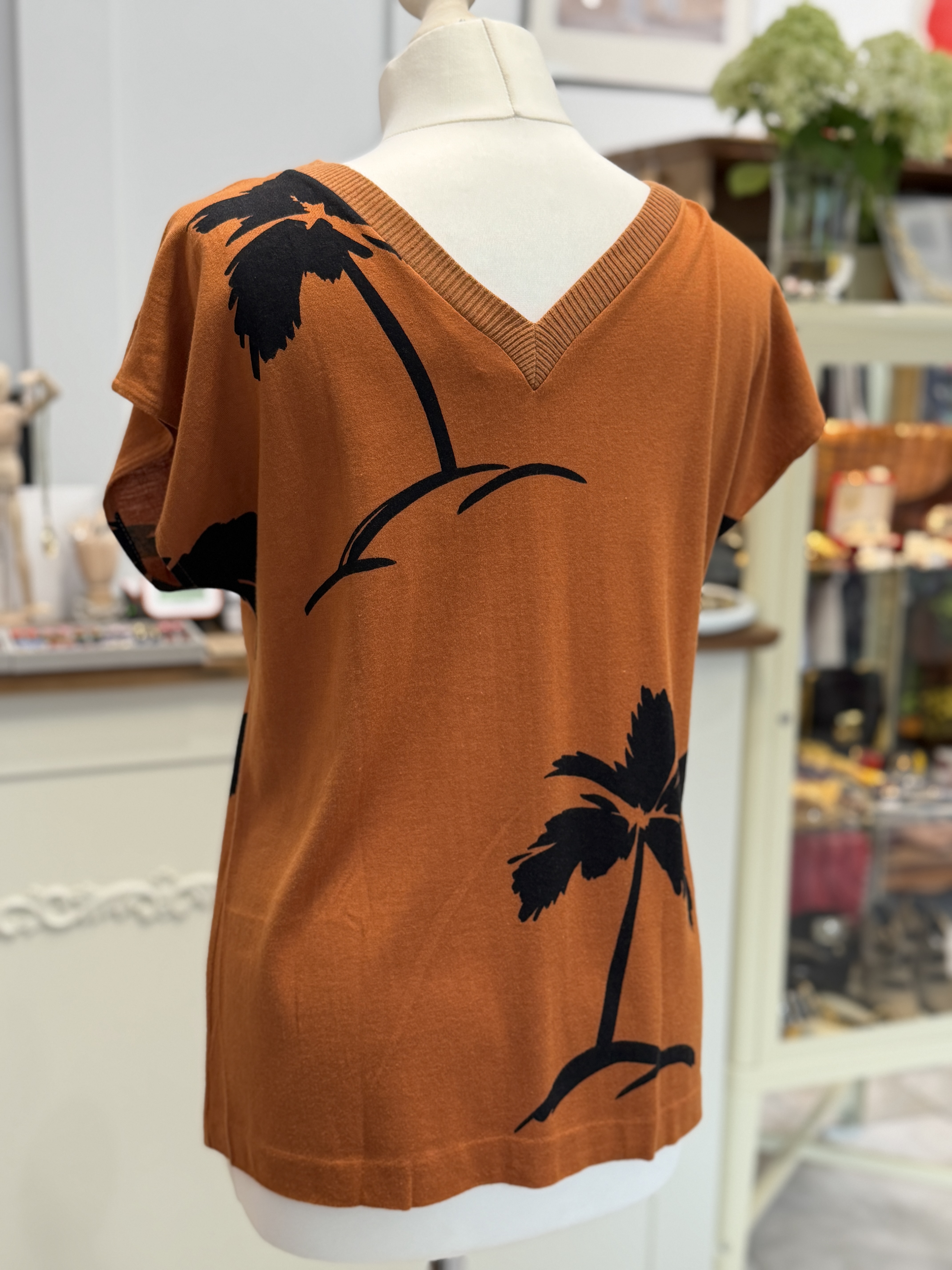 Włoska bluzka z modalu i bawełny z nadrukiem palm L Made in Italy (6)