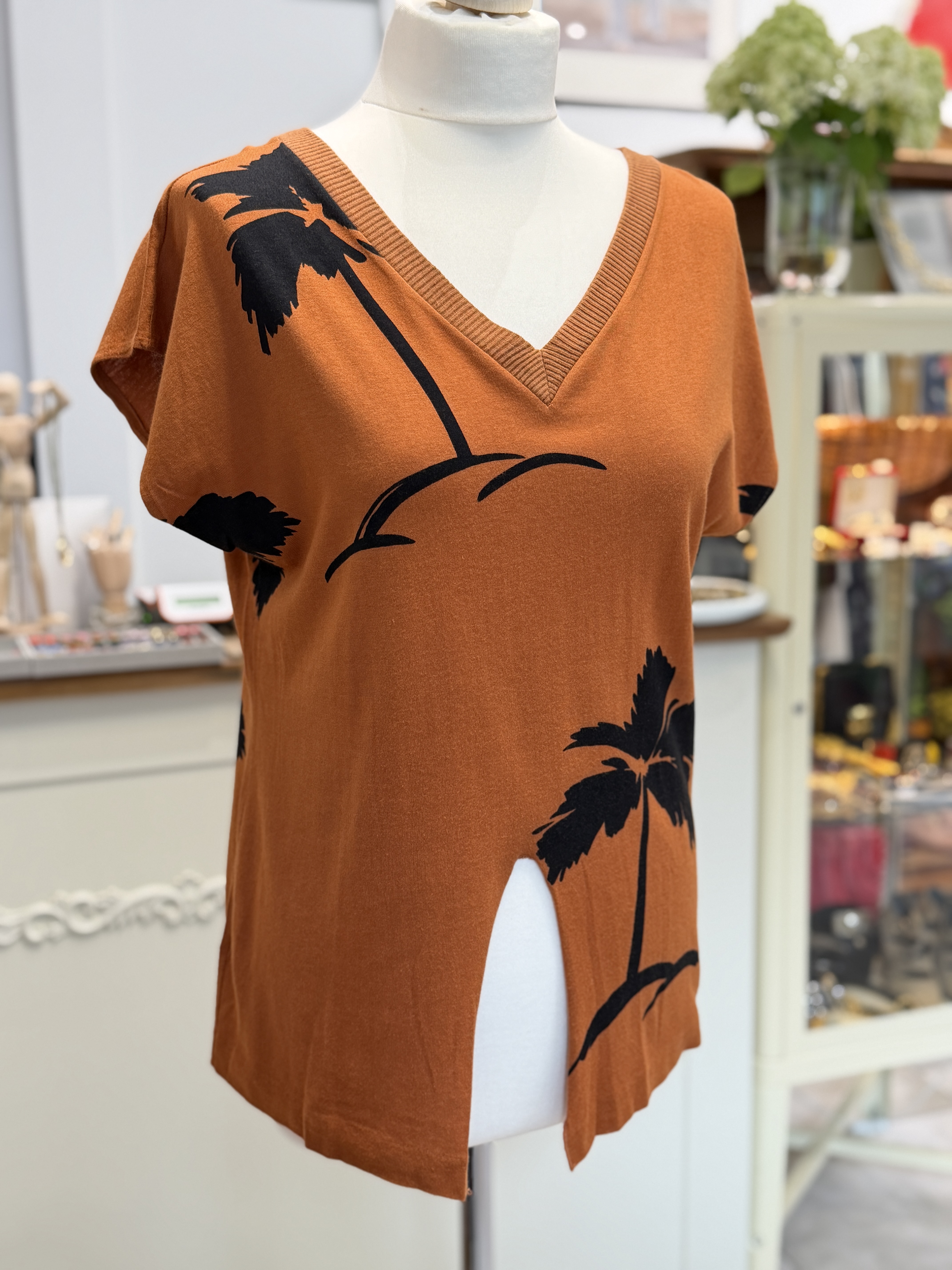 Włoska bluzka z modalu i bawełny z nadrukiem palm L Made in Italy (3)
