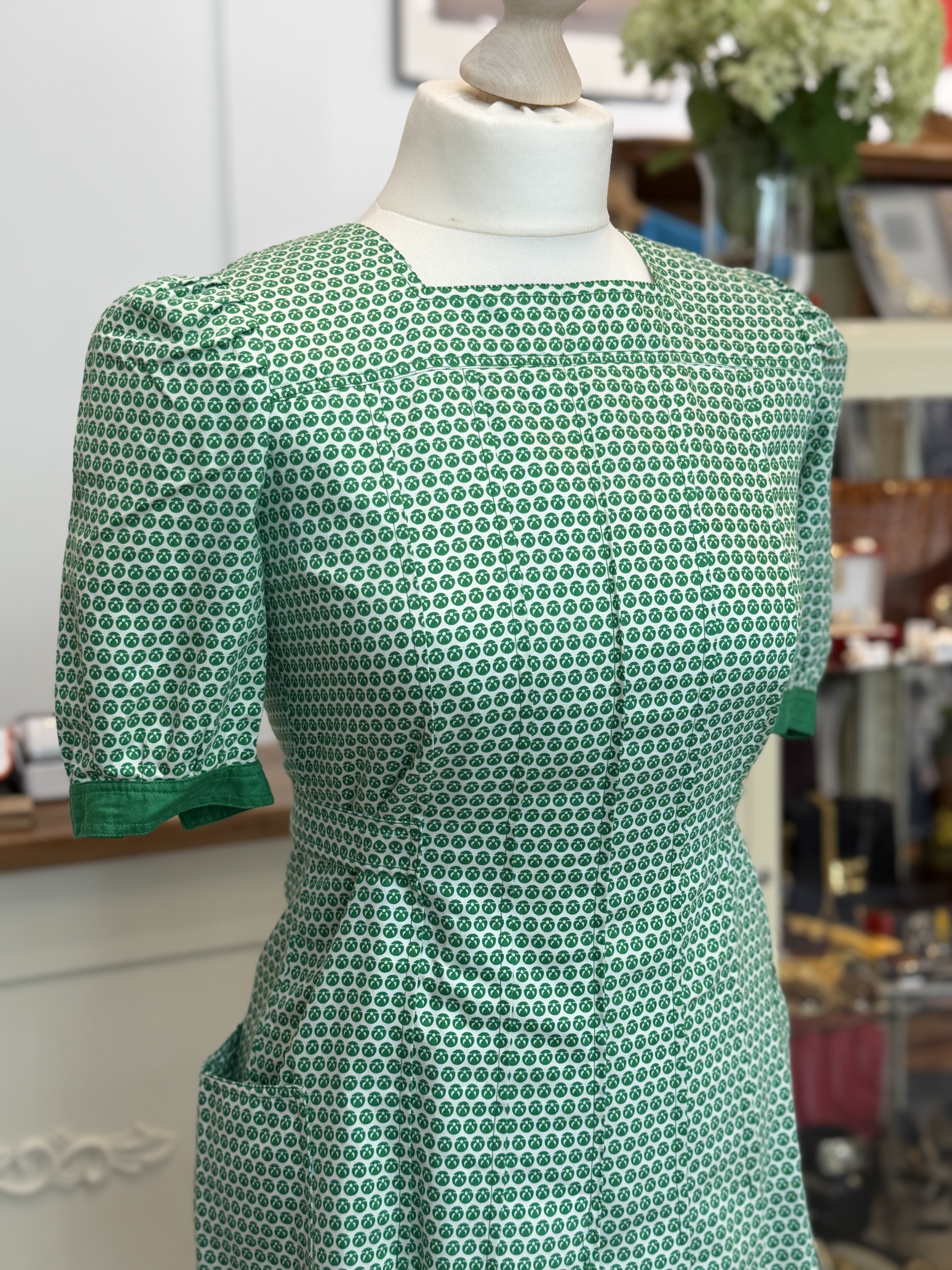 Francuska sukienka vintage Cacharel Paris lata 80 bawełniana taliowana Made in France XS S  (3)