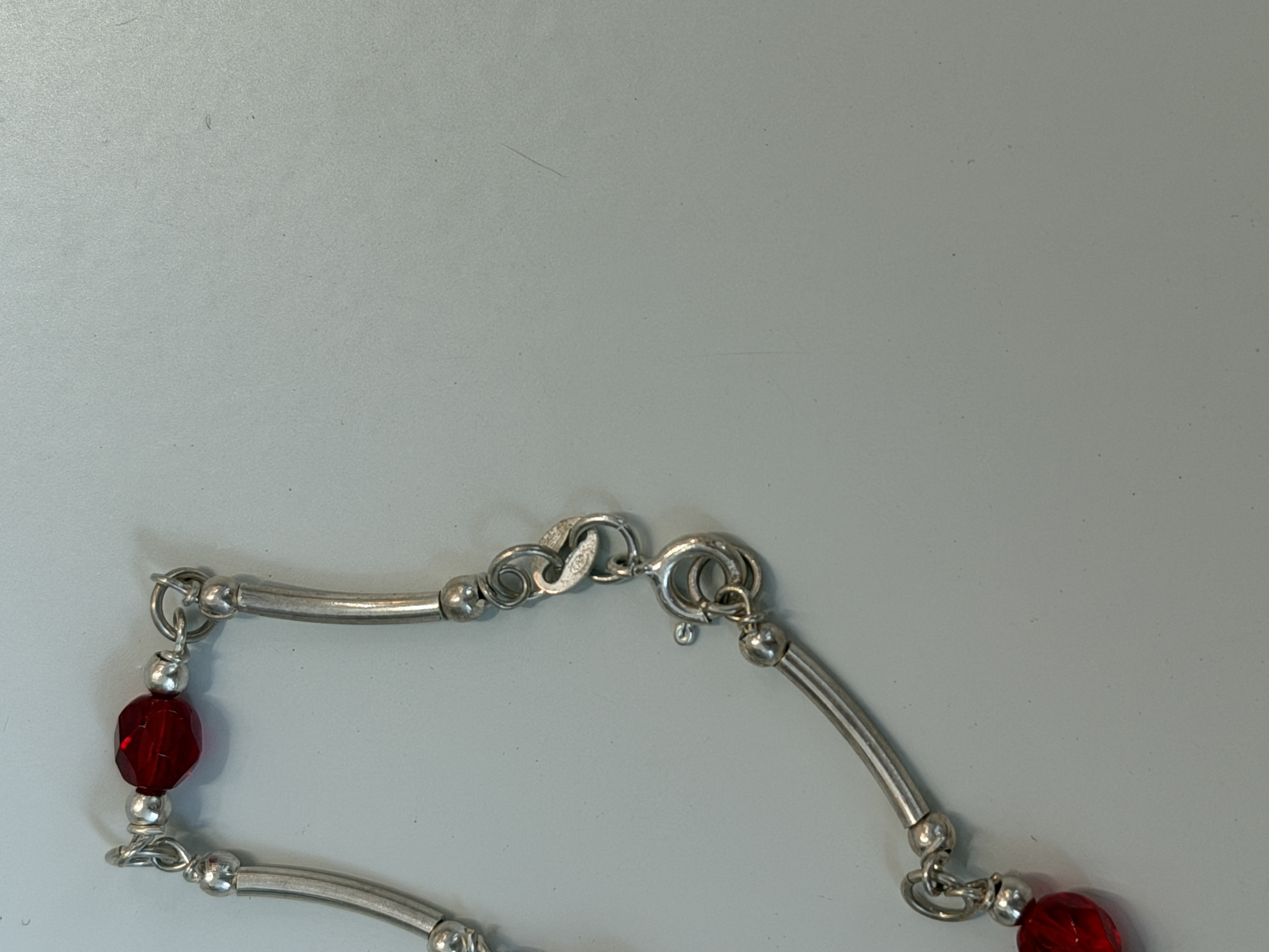 Włoska srebrna bransoletka 925 z czerwonymi kryształkami – Made in Italy 18,5 cm (5)
