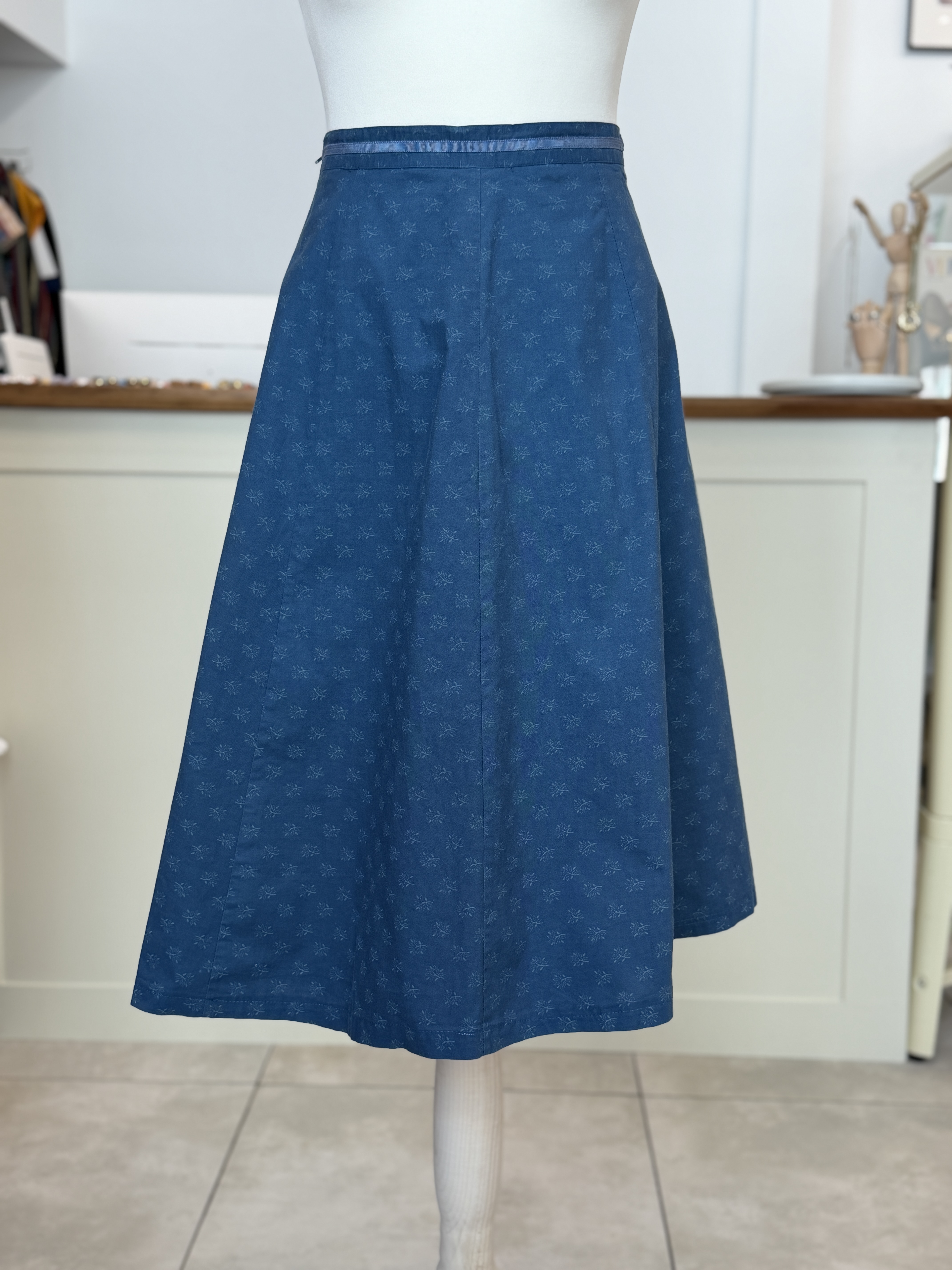Bawełniana spódnica vintage midi 100% bawełna granatowa L/XL klasyczna rozkloszowana