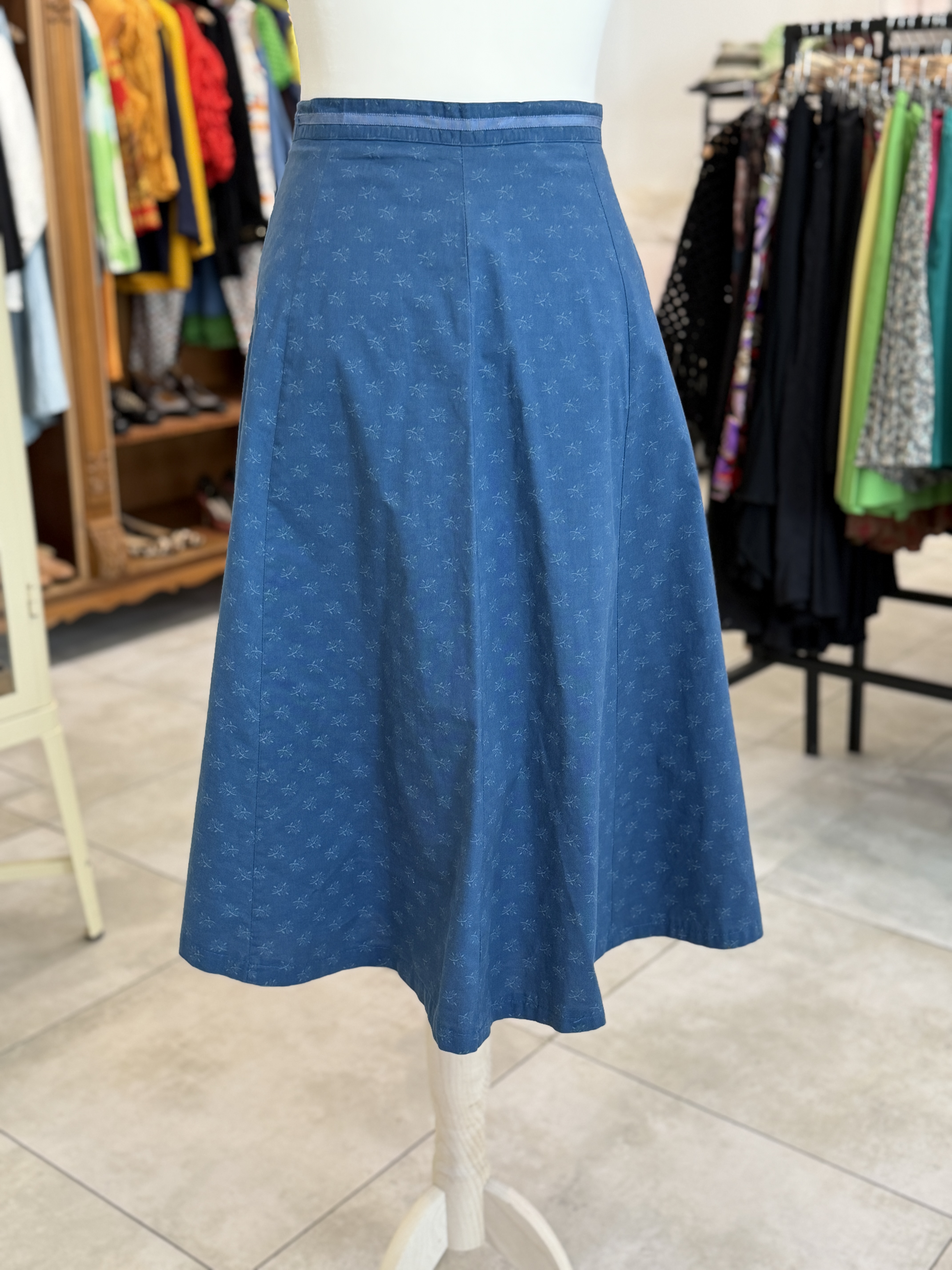 Bawełniana spódnica vintage midi 100% bawełna granatowa L/XL klasyczna rozkloszowana (4)