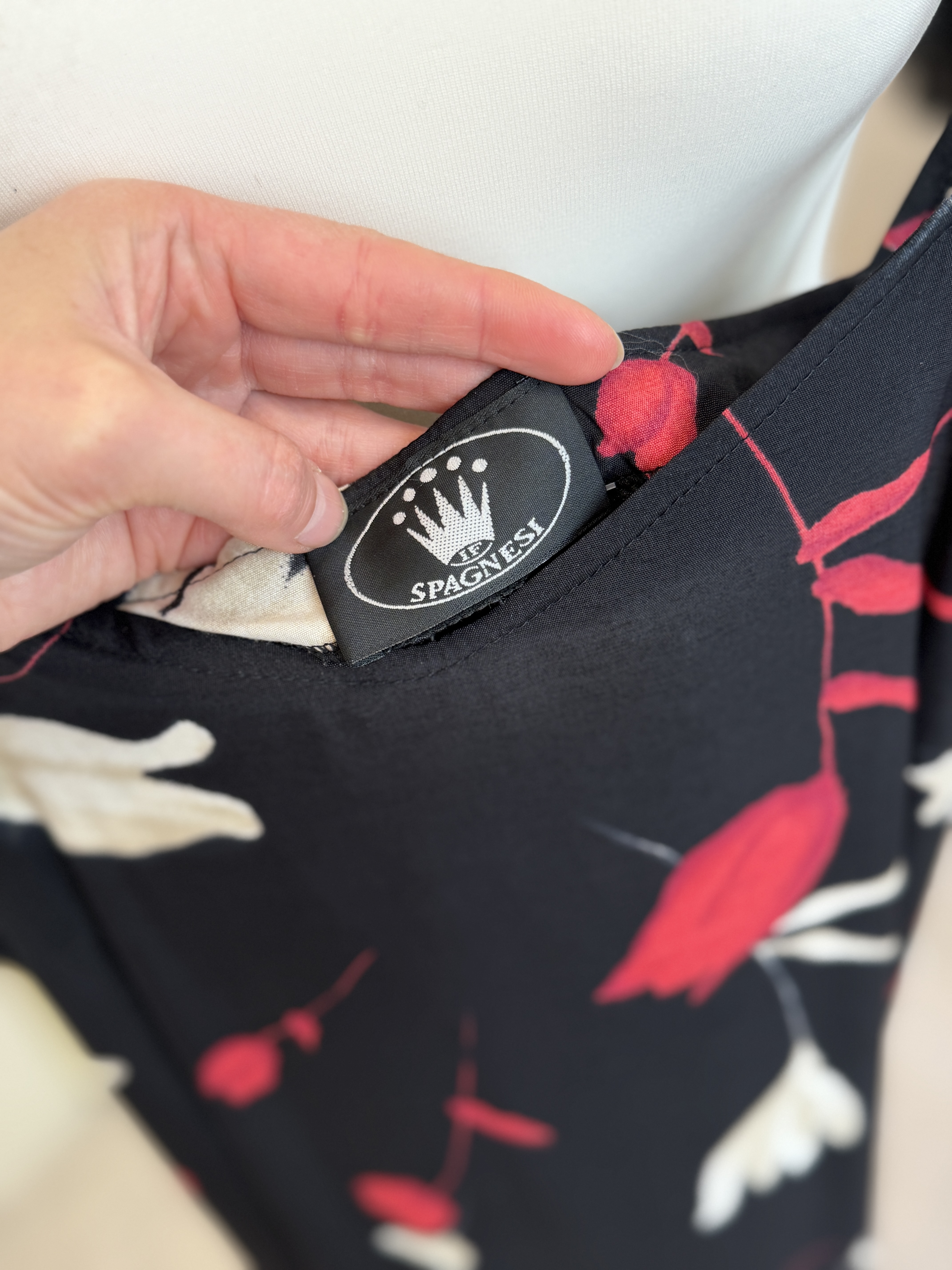 Włoska sukienka Spagnesi 100% wiskoza midi na ramiączkach Made in Italy czarna w kwiaty L (8)