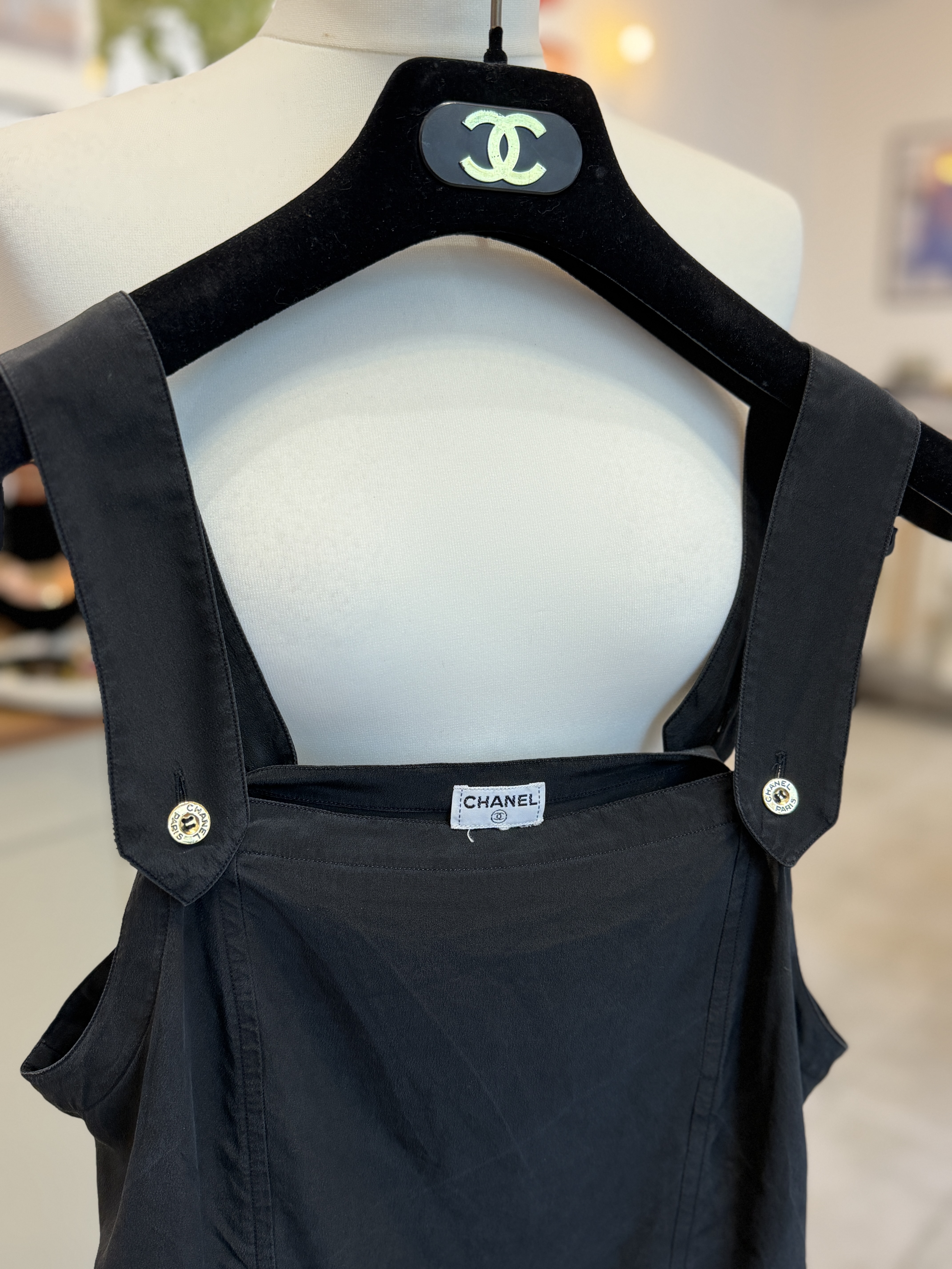 Chanel jedwabny top vintage czarny Made in France z guzikami CC 90s Y2K M/L (2)