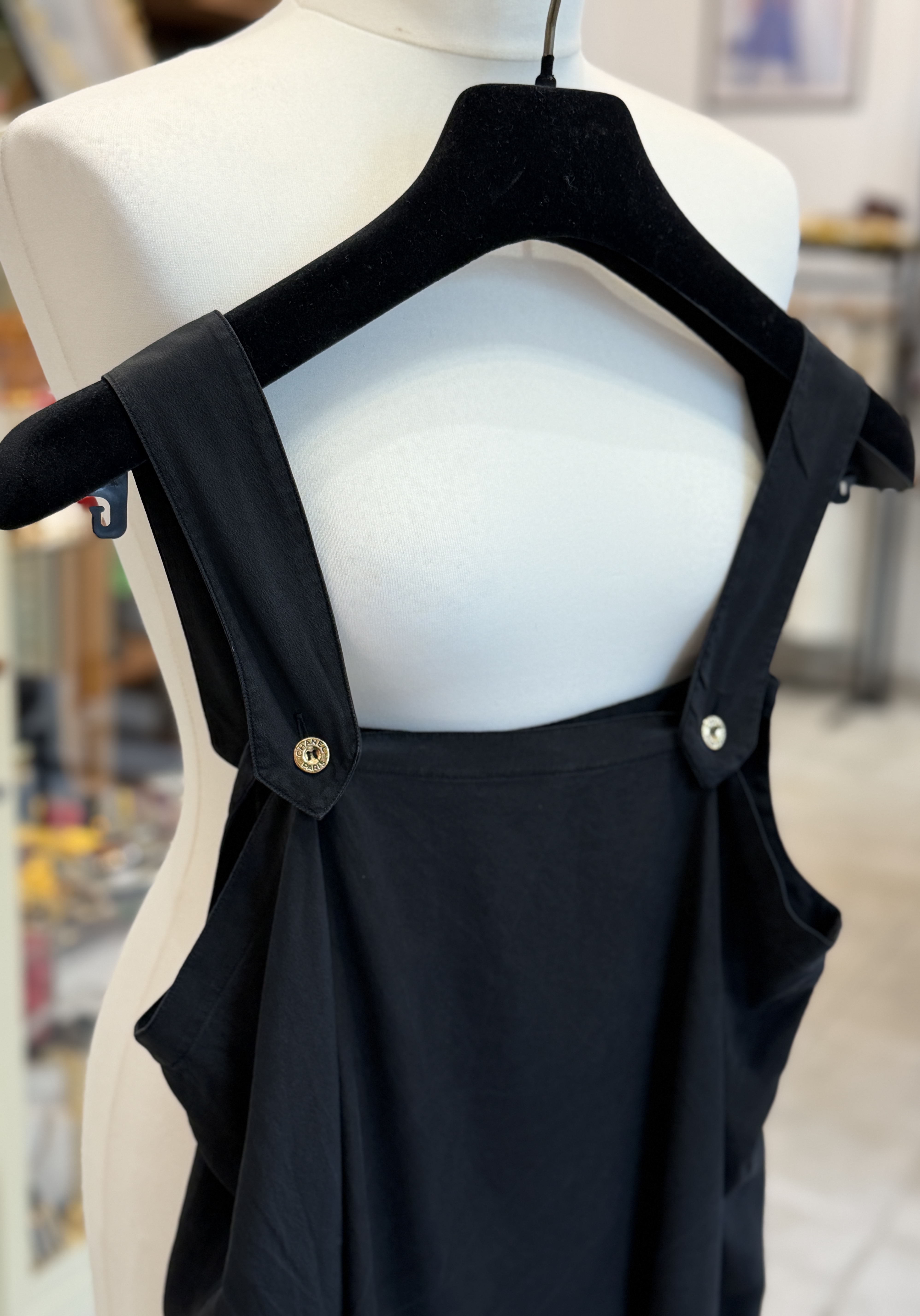 Chanel jedwabny top vintage czarny Made in France z guzikami CC 90s Y2K M/L (4)