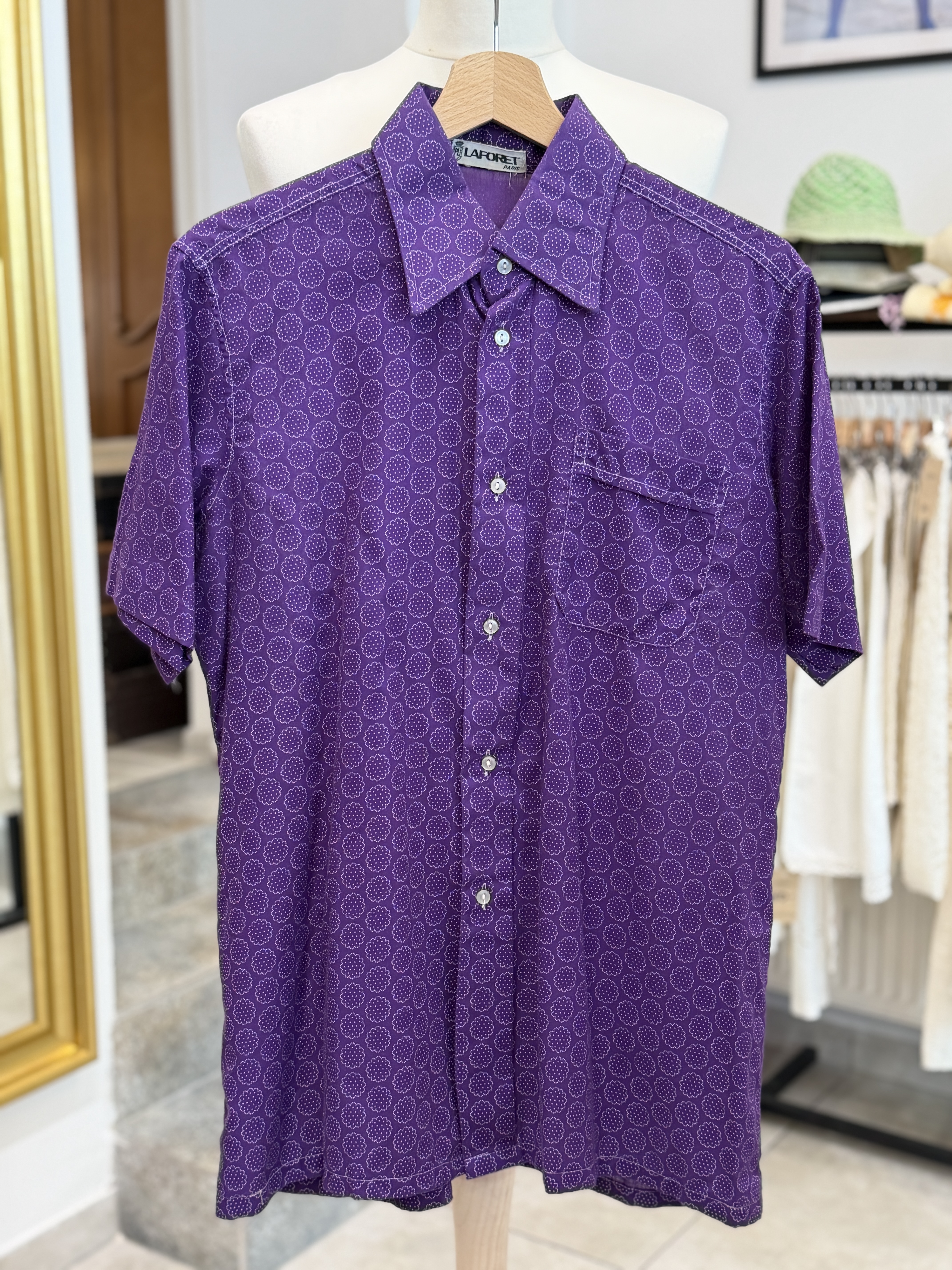 Francuska koszula vintage 100% bawełna L/XL fioletowa we wzór Made in France lata 70 (8)
