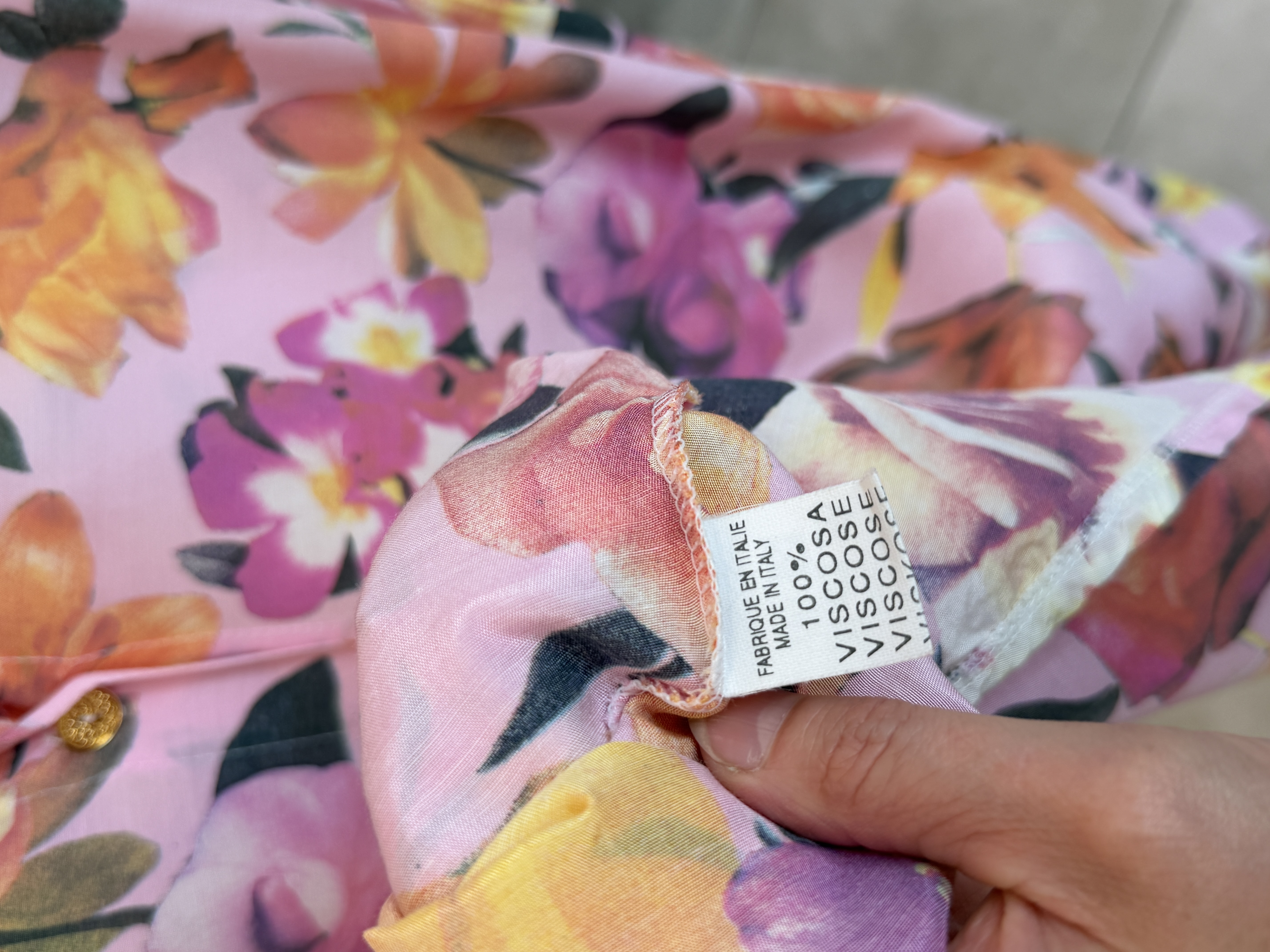 Włoska tunika  koszulowa 100% wiskoza Made in Italy różowa w kwiaty L/XL XXL Vintage (3)
