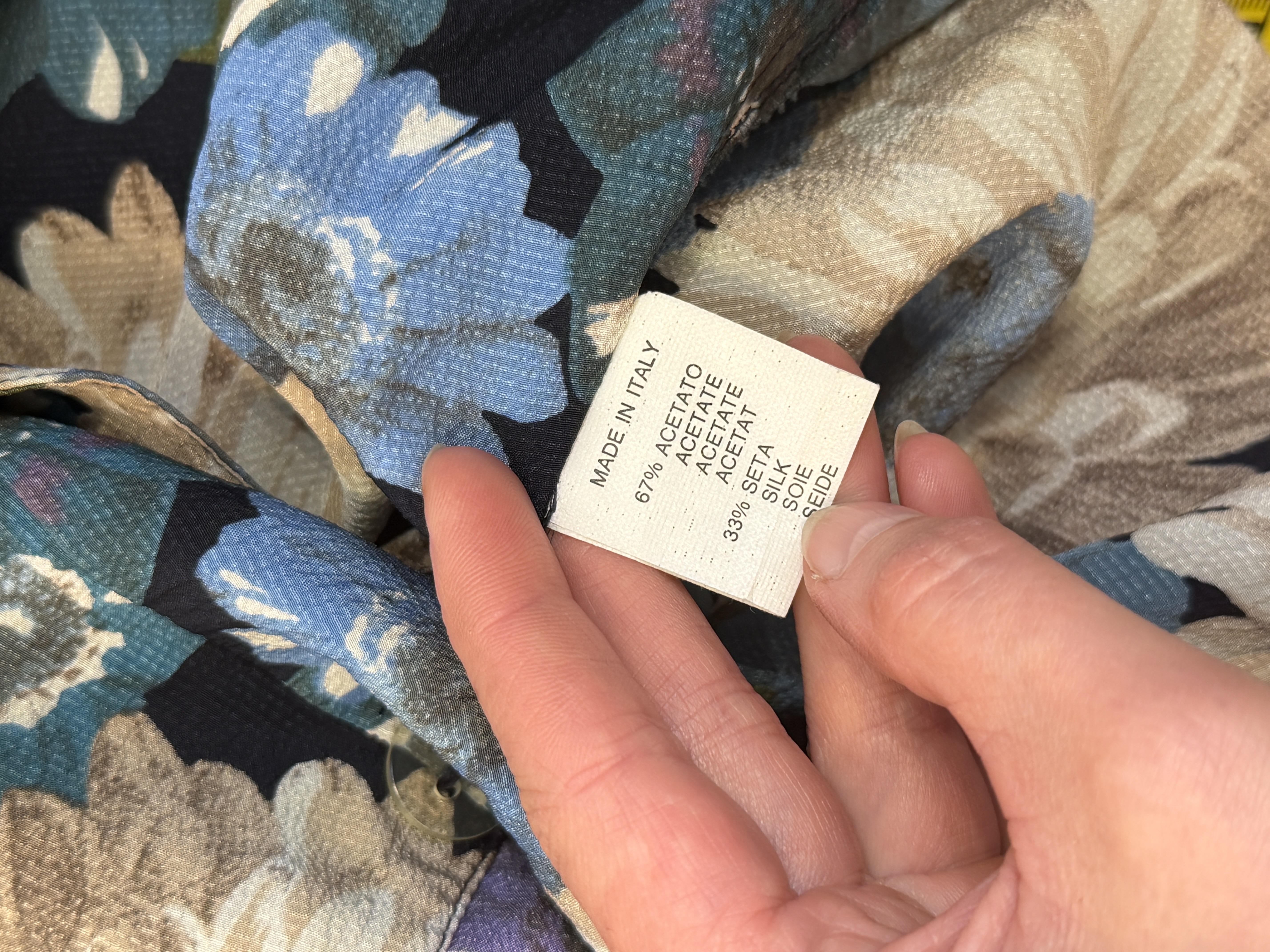 Włoski niebieski  żakiet vintage w kwiaty Made in Italy XL XXL – acetat i jedwab (7)