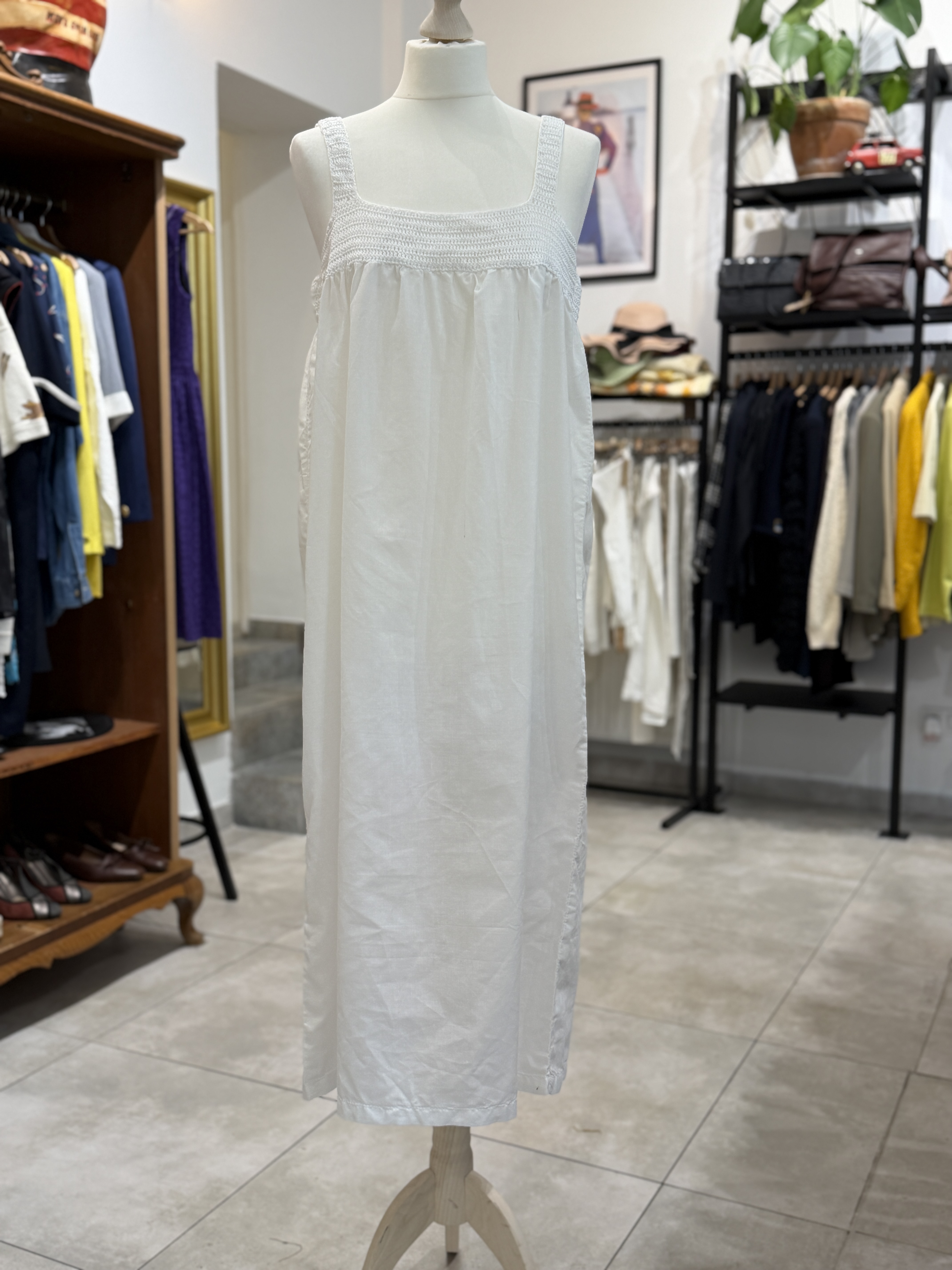 Biała bawełniana sukienka maxi szydełkowa boho cottagecore L XL (7)