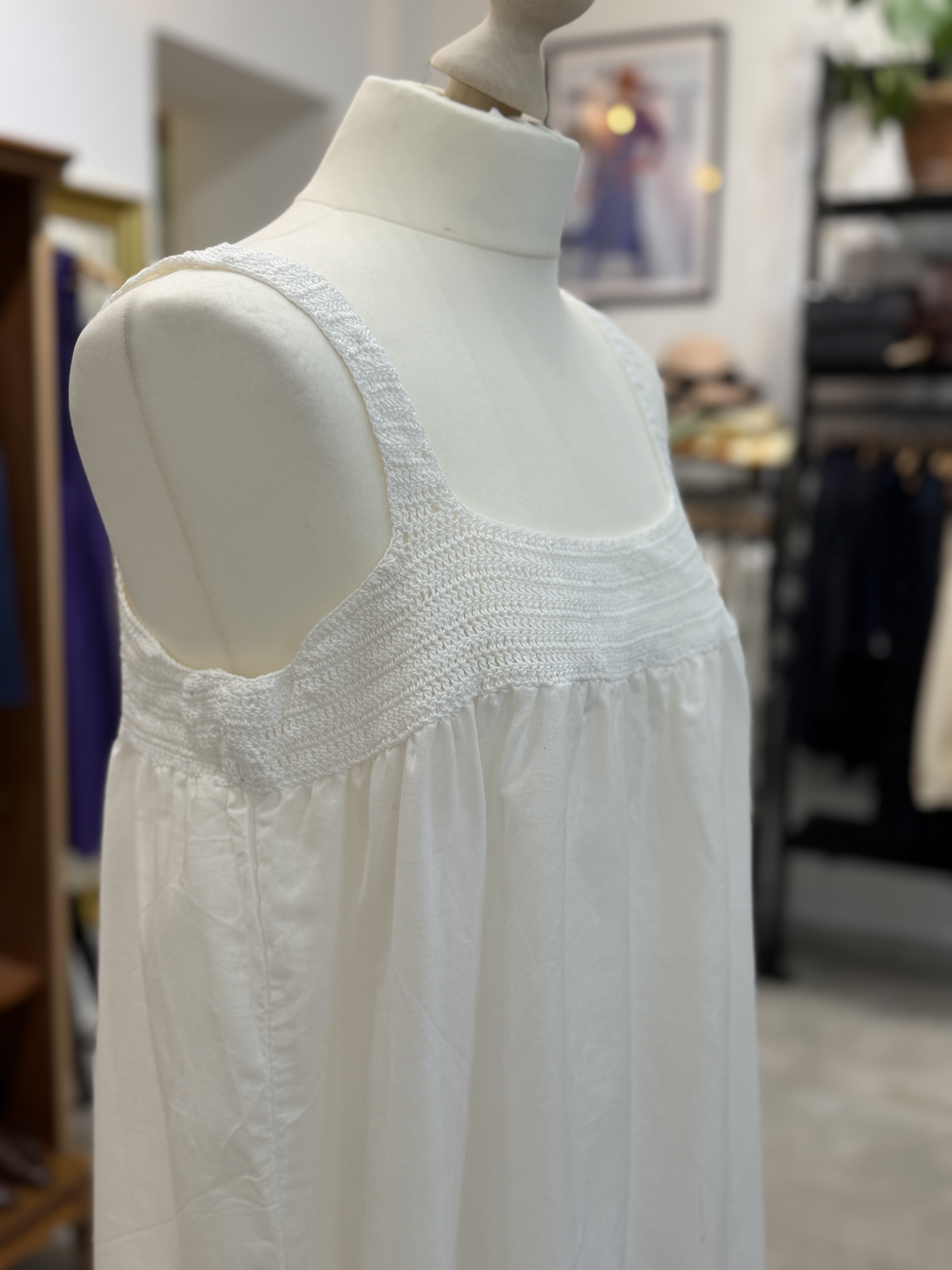Biała bawełniana sukienka maxi szydełkowa boho cottagecore L XL (6)