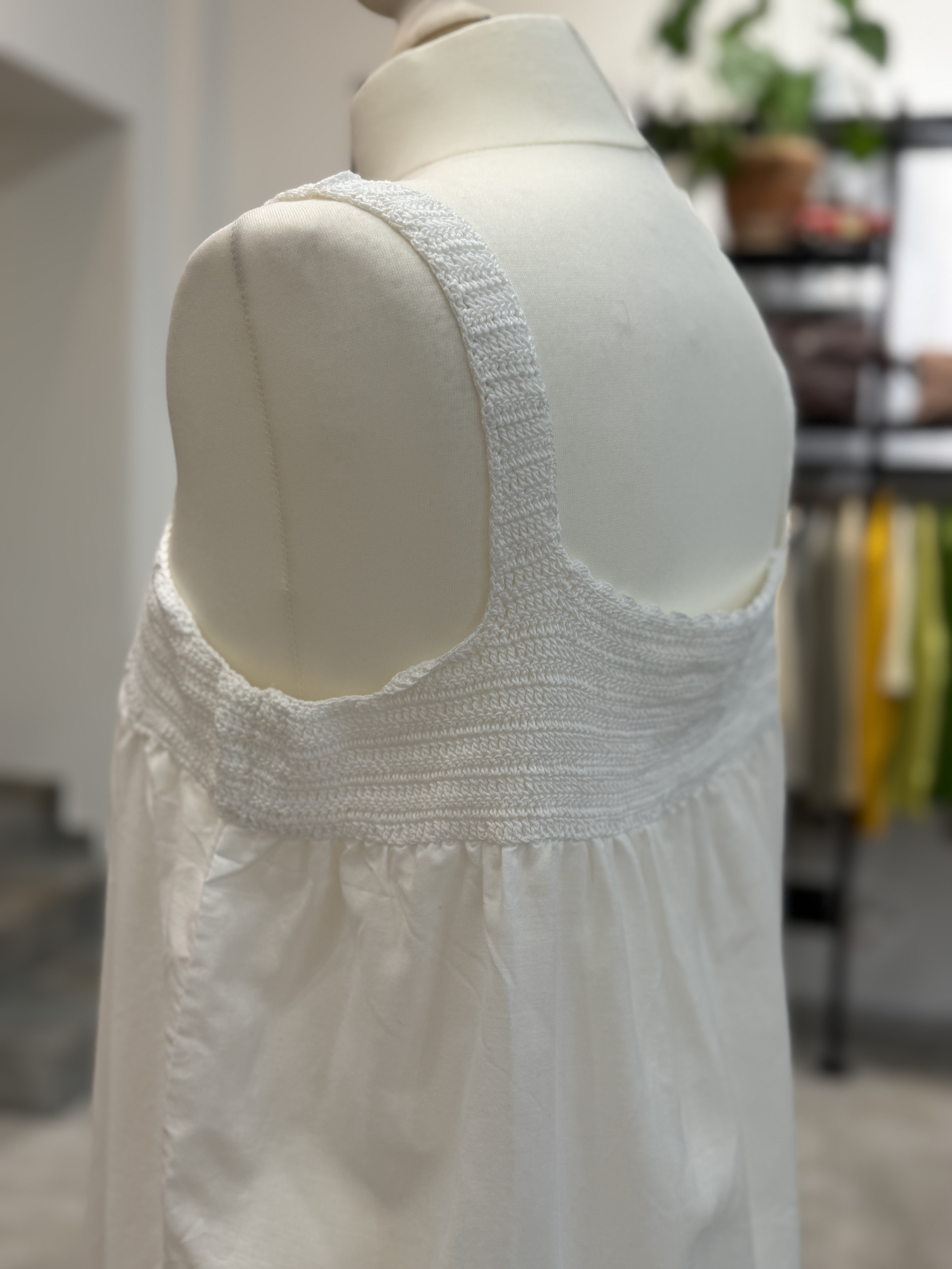 Biała bawełniana sukienka maxi szydełkowa boho cottagecore L XL (5)