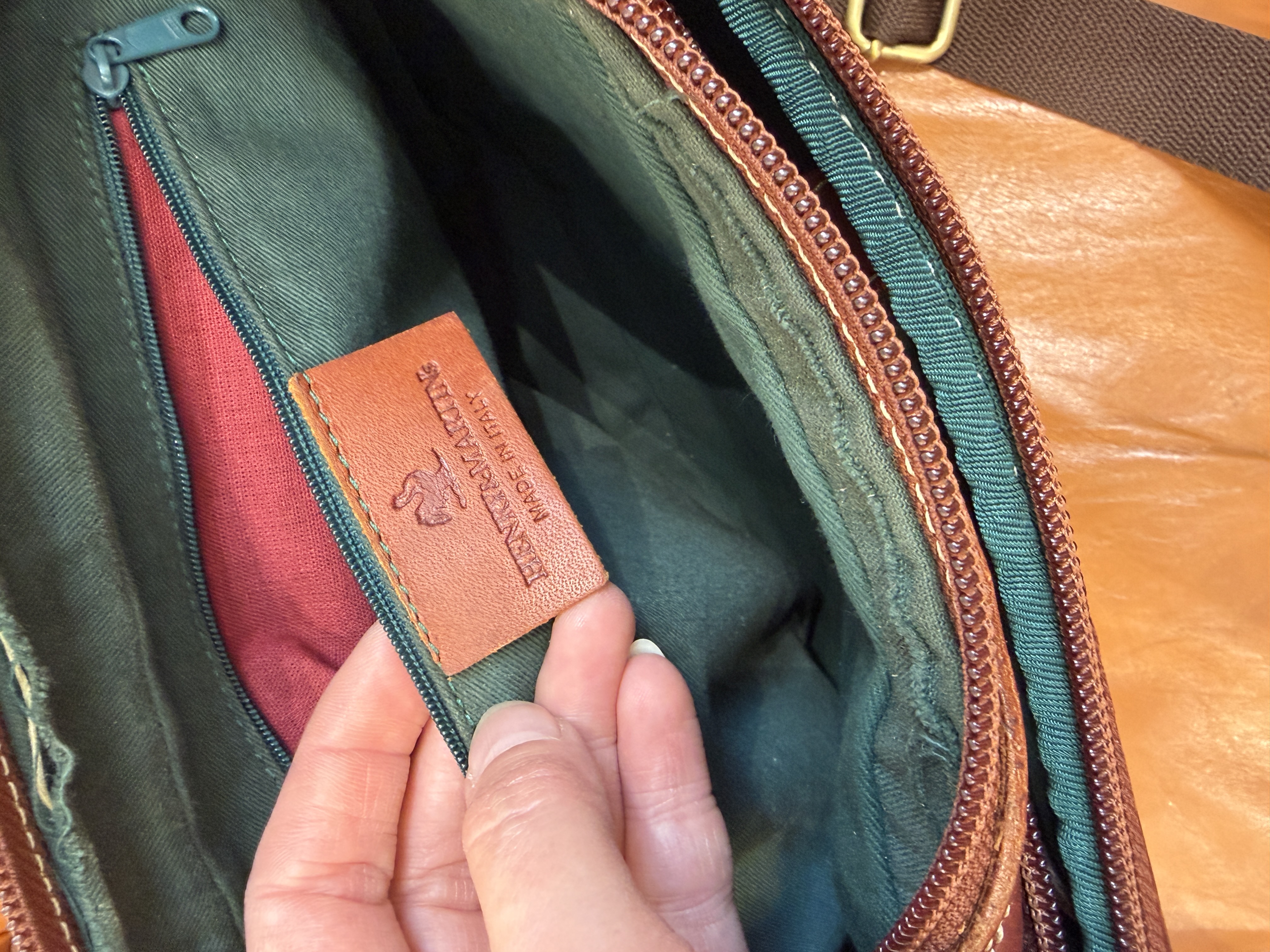 Włoska skórzana torba vintage Henry & Martin’s Made in Italy brązowa listonoszka (10)