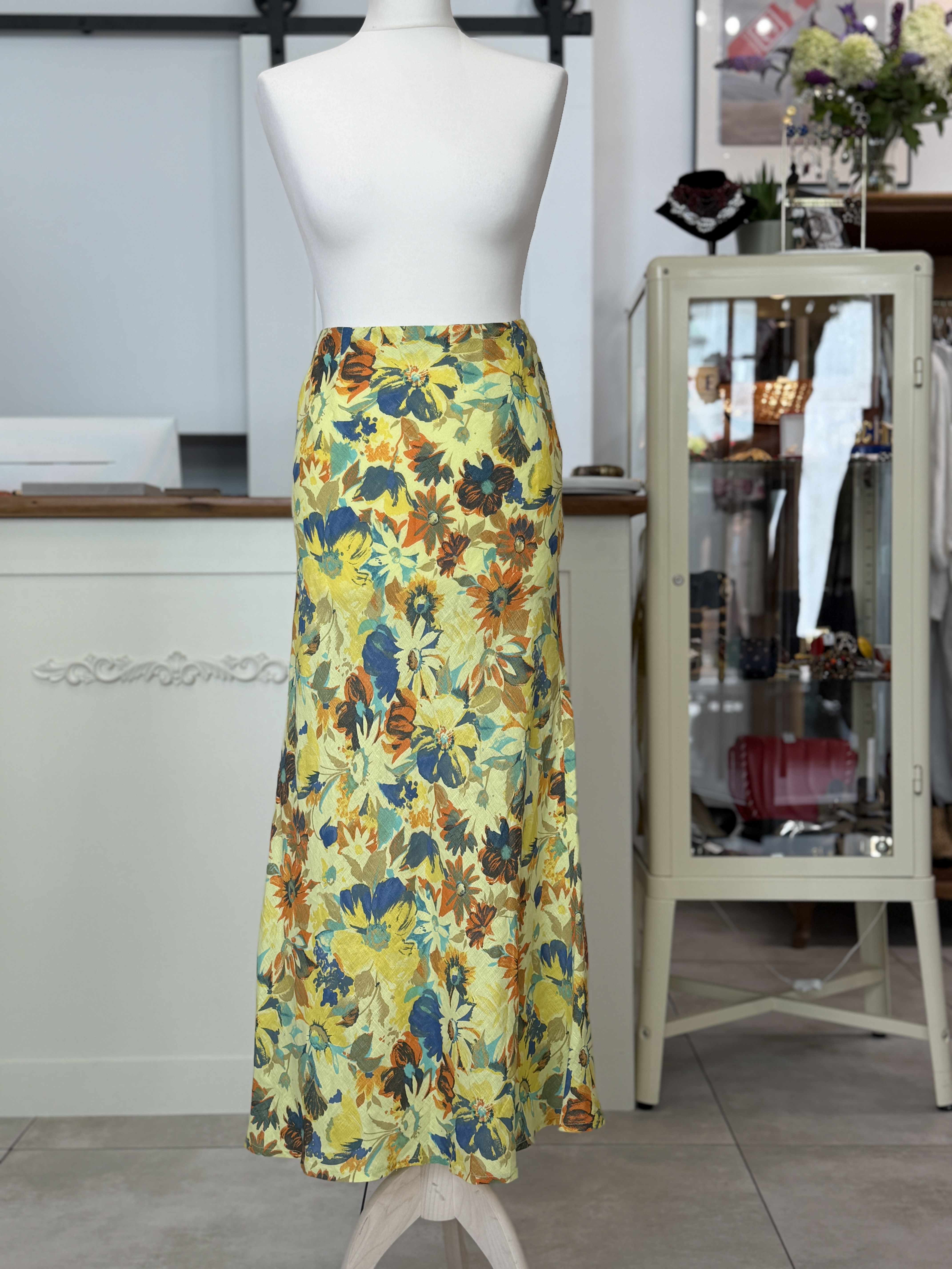 Morris długa spódnica vintage 100% len kwiatowa maxi Made in Italy XL (2)