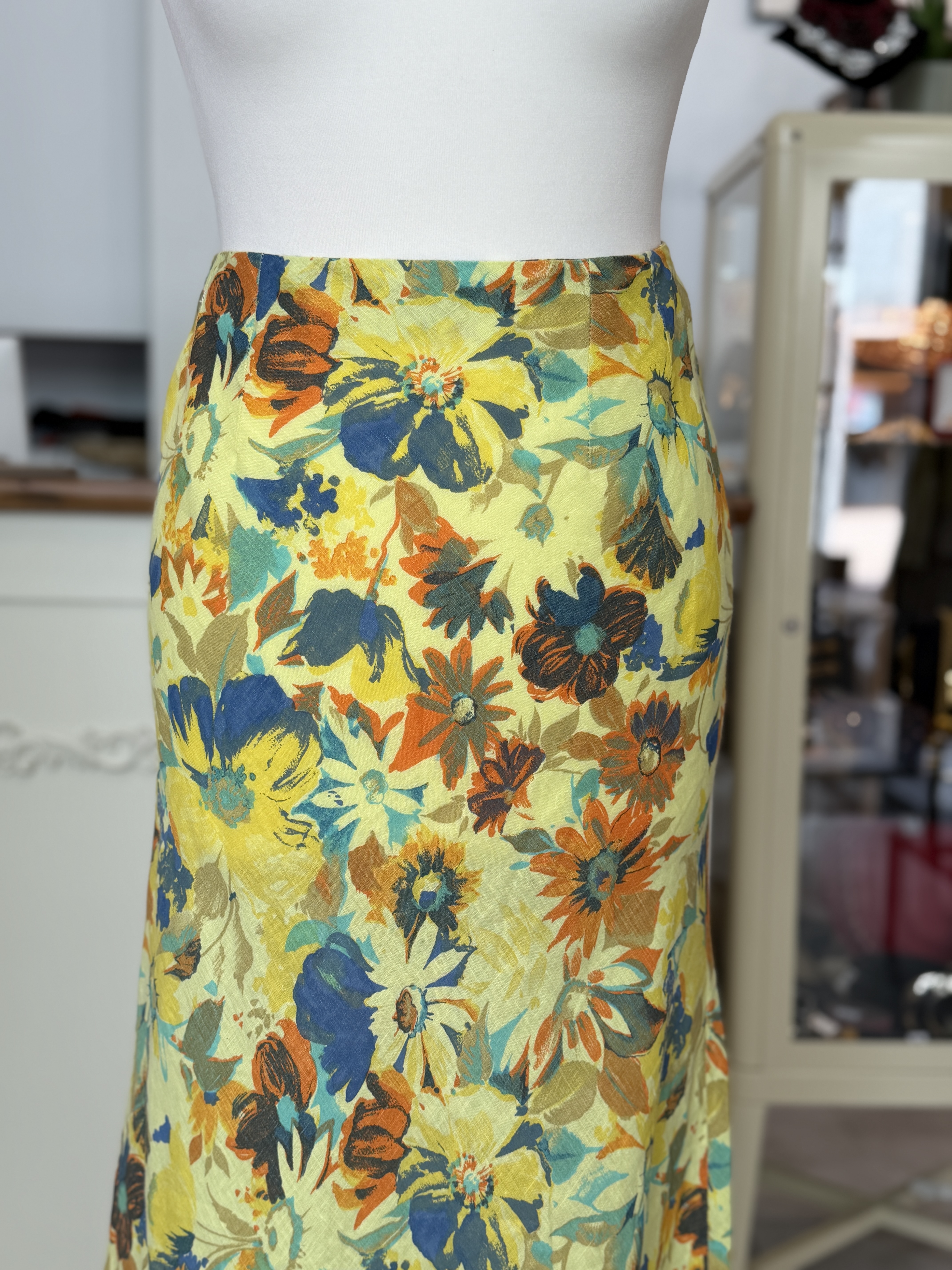 Morris długa spódnica vintage 100% len kwiatowa maxi Made in Italy XL (3)