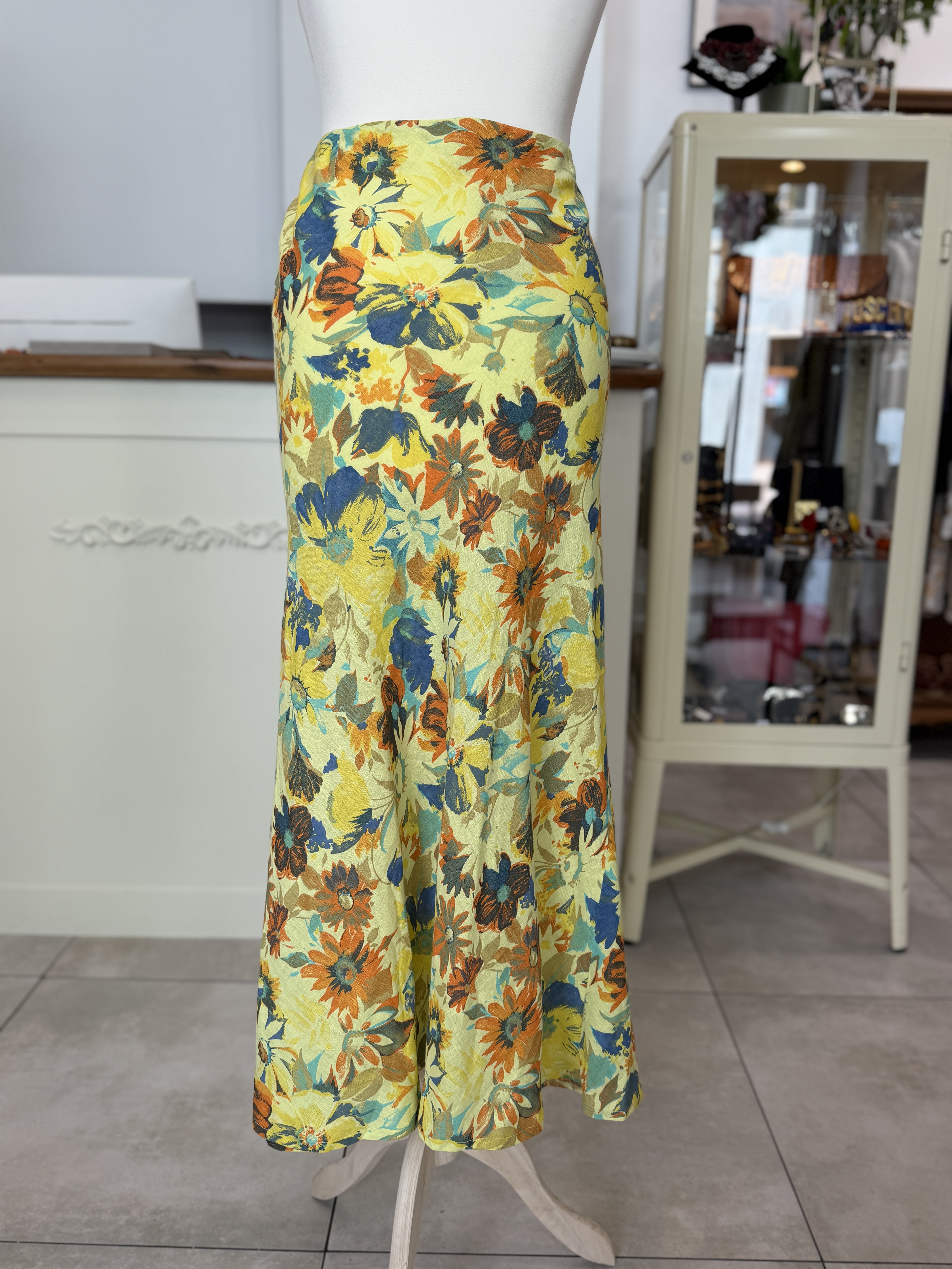 Morris długa spódnica vintage 100% len kwiatowa maxi Made in Italy XL (6)