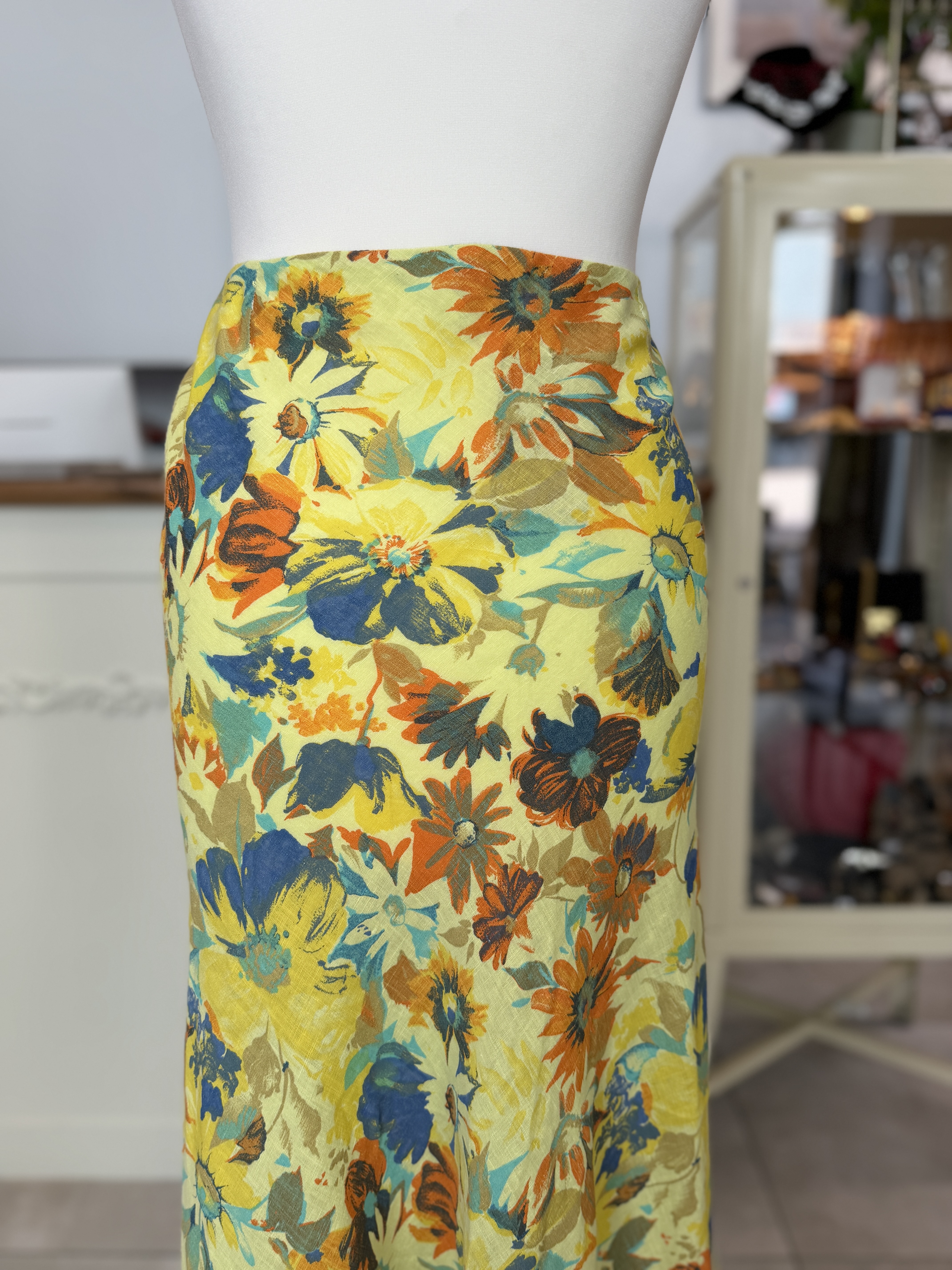 Morris długa spódnica vintage 100% len kwiatowa maxi Made in Italy XL (5)