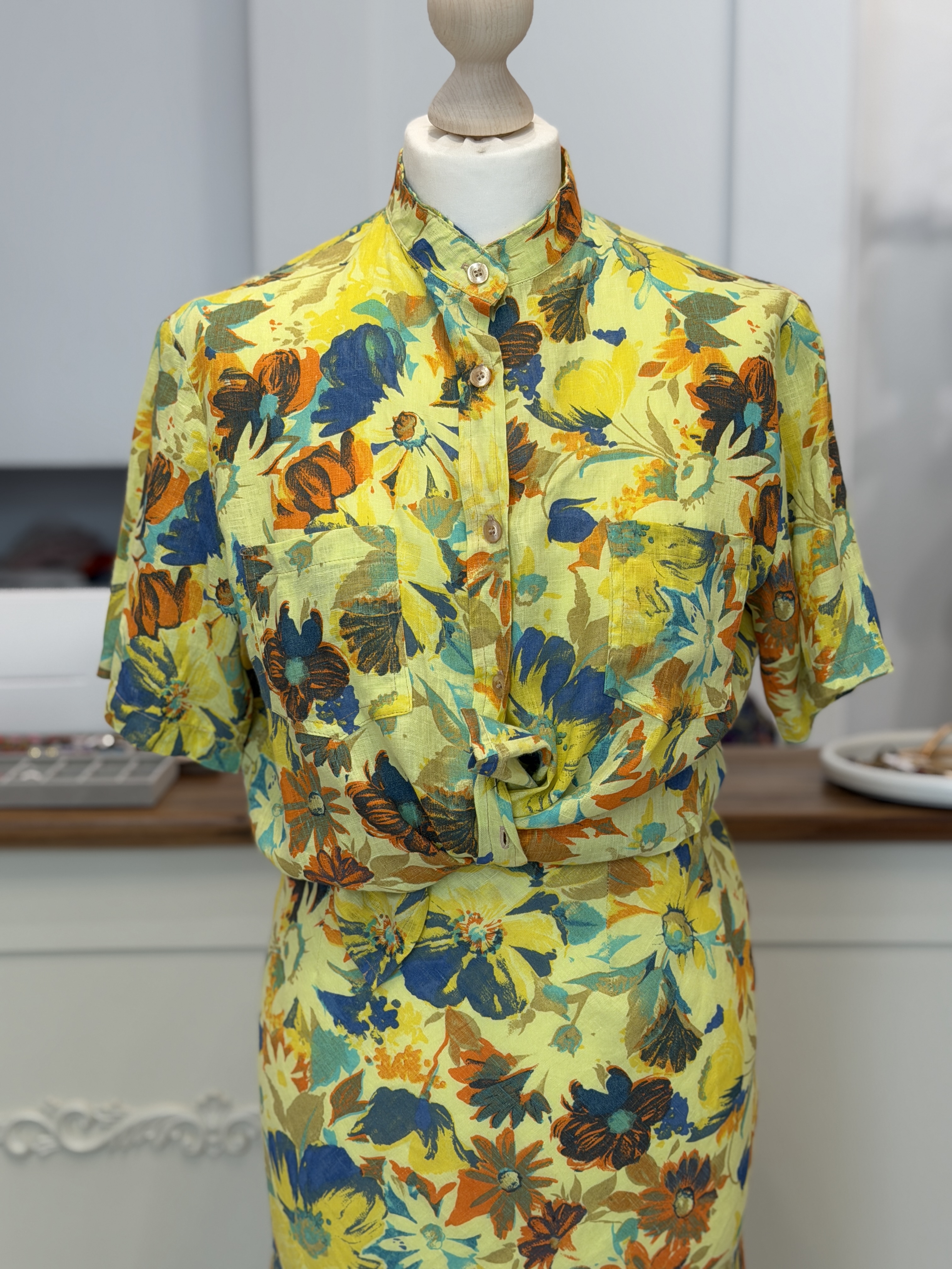 Morris długa spódnica vintage 100% len kwiatowa maxi Made in Italy XL (7)